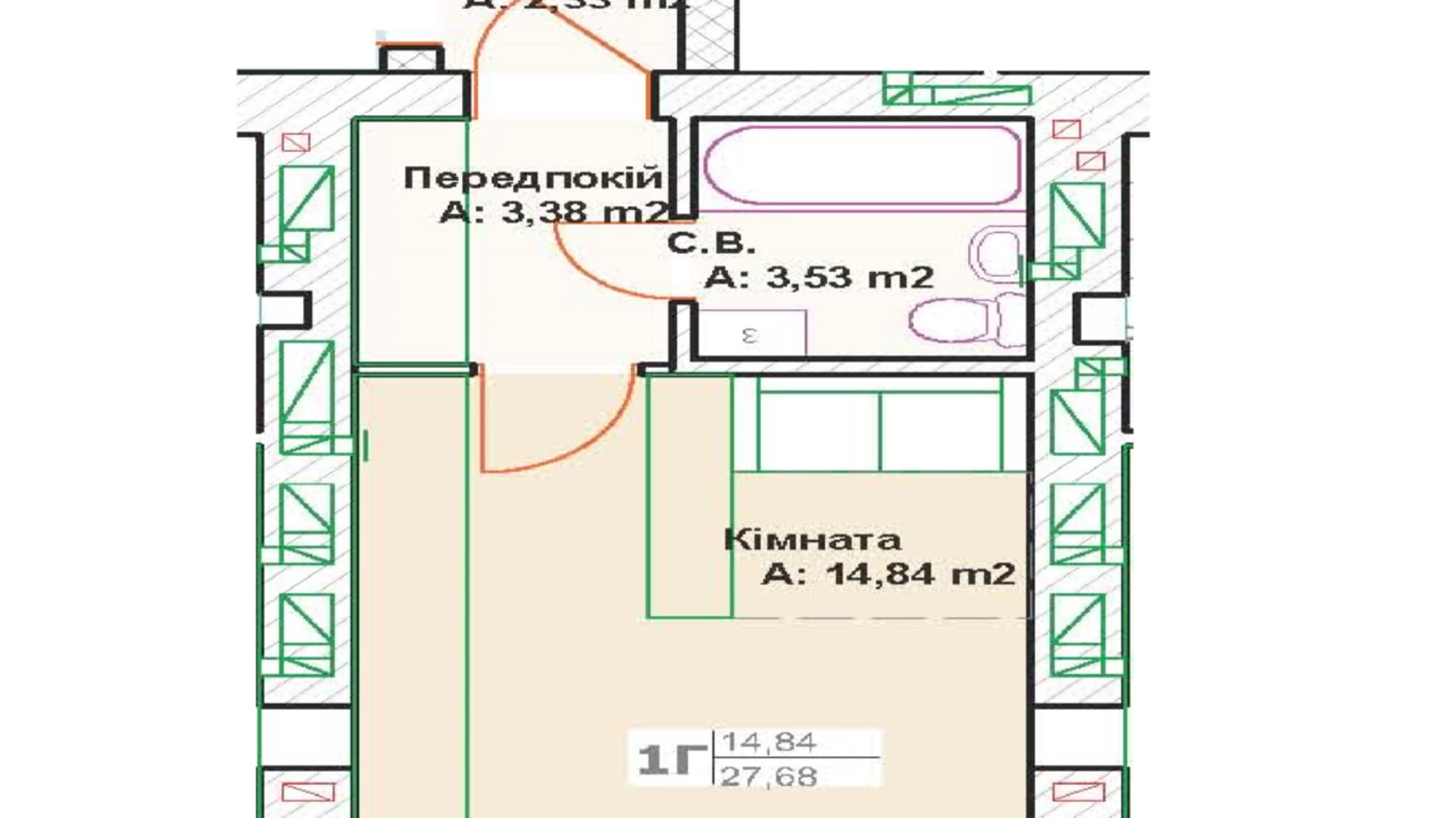 Продается 1-комнатная квартира 27.68 кв. м в Буче, бул. Леонида Бирюкова, 7 - фото 2