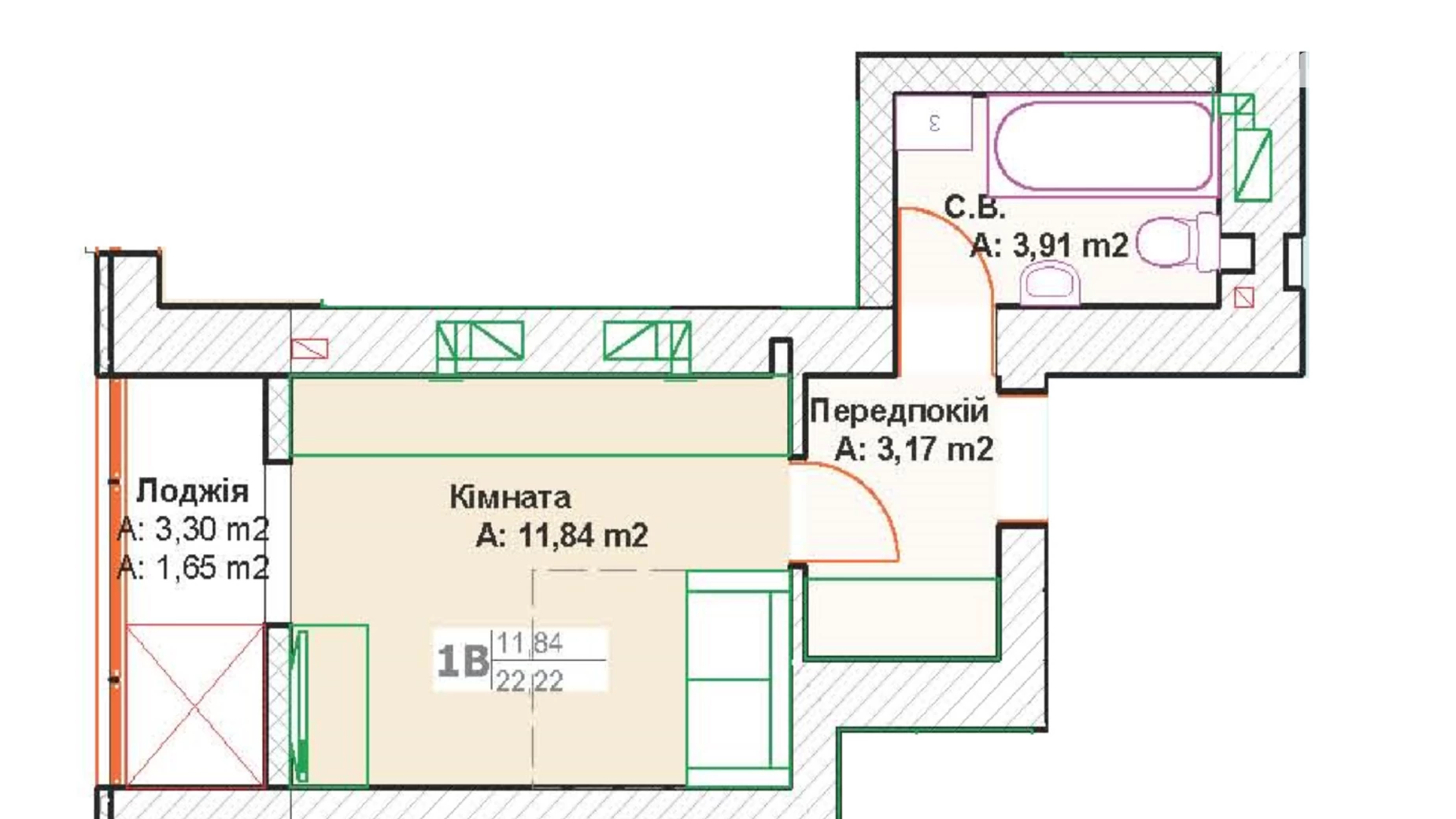 Продается 1-комнатная квартира 22.22 кв. м в Буче, бул. Леонида Бирюкова, 7