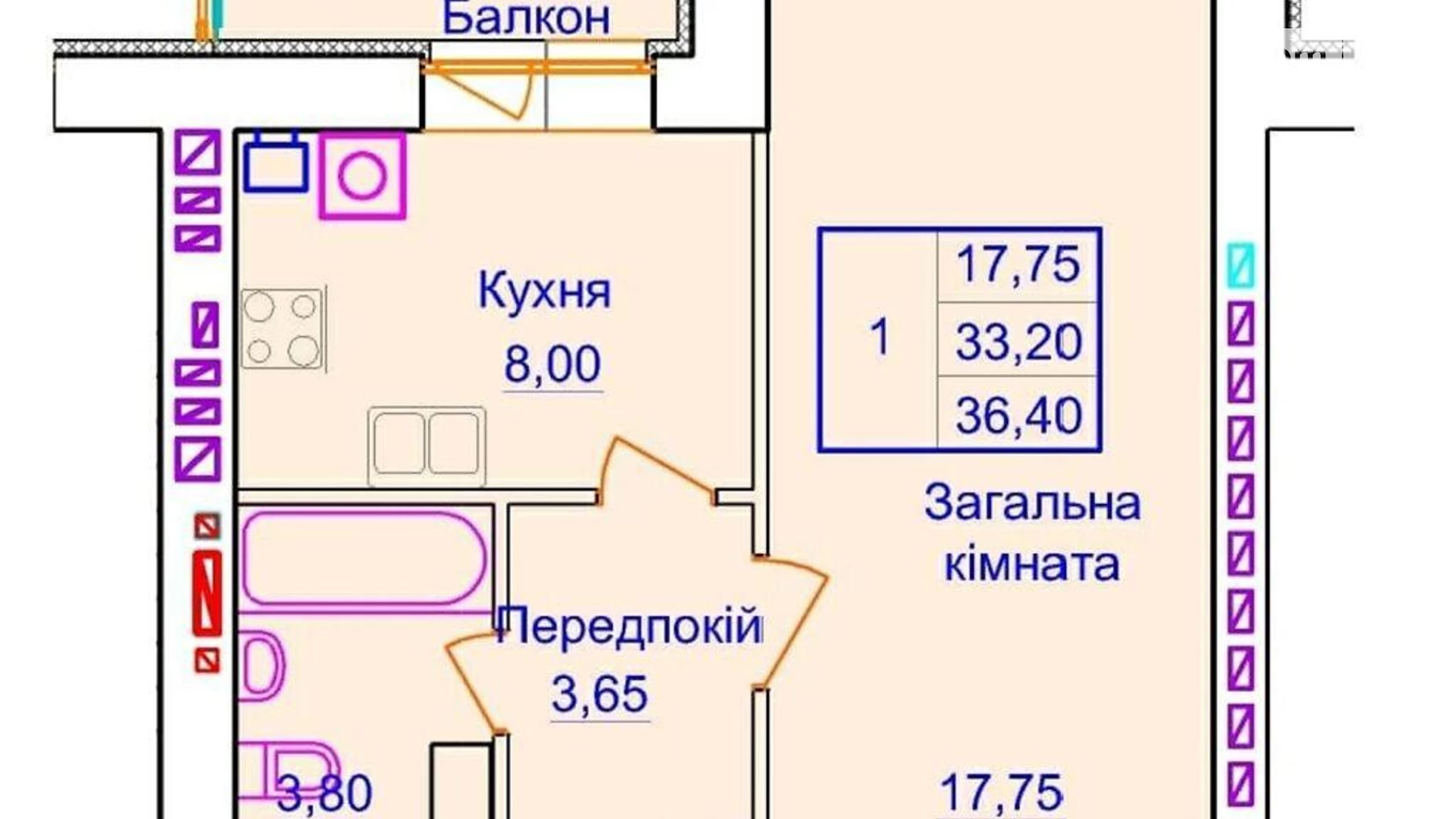 Продається 1-кімнатна квартира 37 кв. м у Полтаві, вул. Європейська, 183