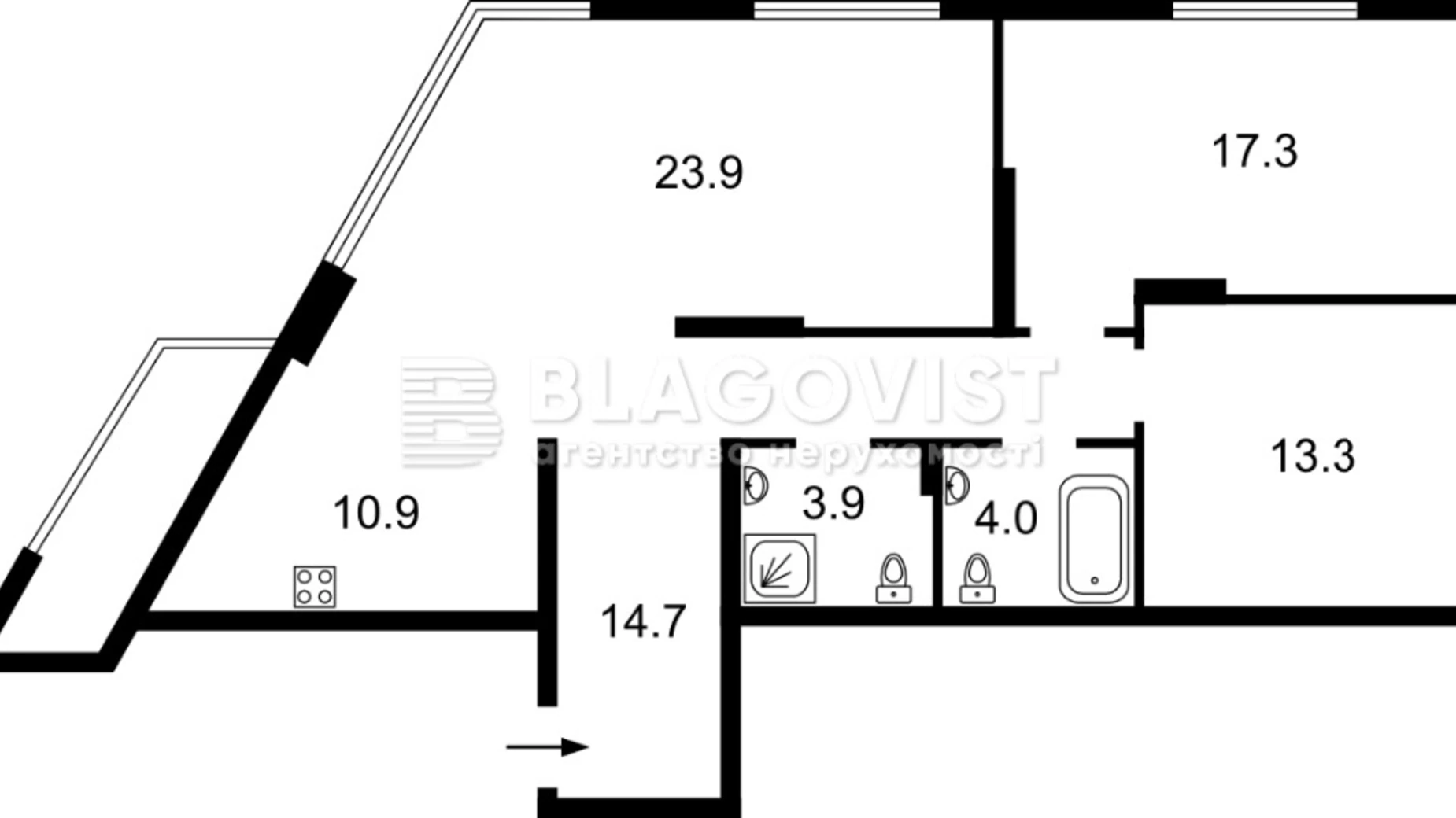 Продається 3-кімнатна квартира 93 кв. м у Києві, вул. Зарічна, 3