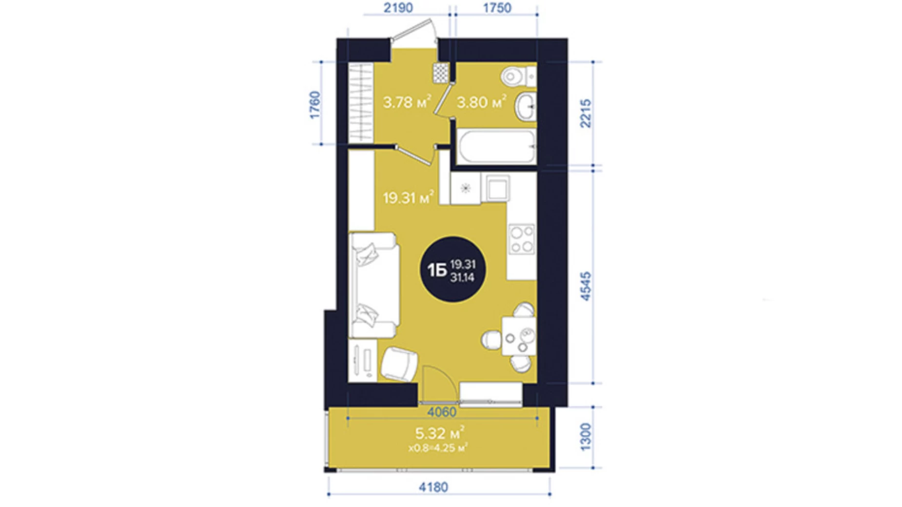 Продается 1-комнатная квартира 31.14 кв. м в Ирпене, ул. Соборная, 2К