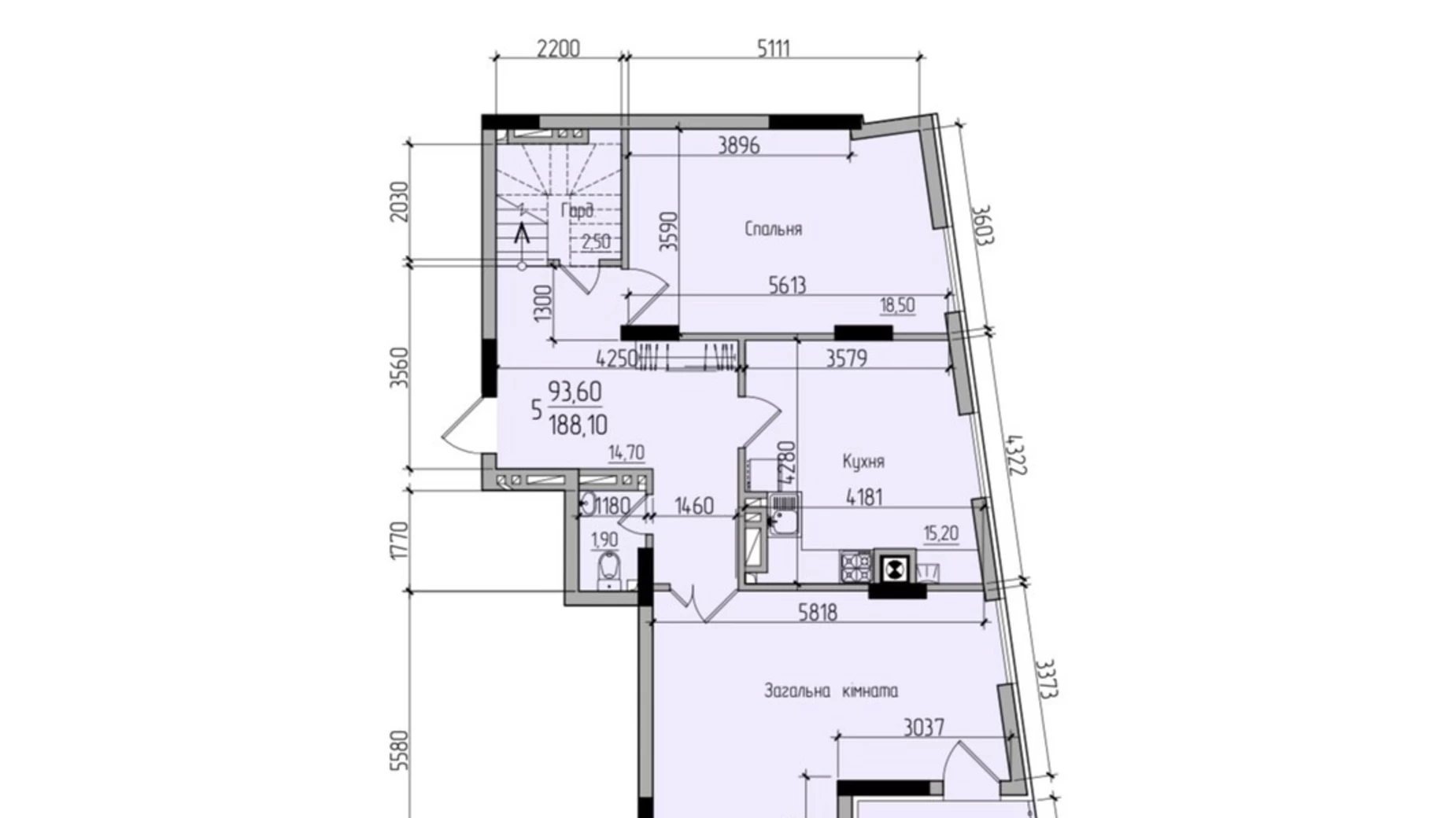 Продается 5-комнатная квартира 188.1 кв. м в Черновцах, вул. Русская