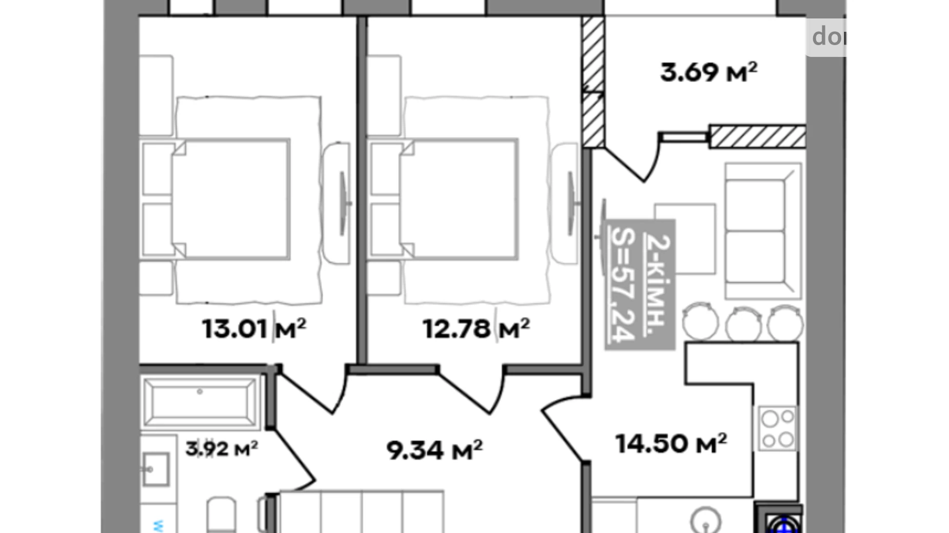 Продается 2-комнатная квартира 57.24 кв. м в Ивано-Франковске, ул. Национальной Гвардии