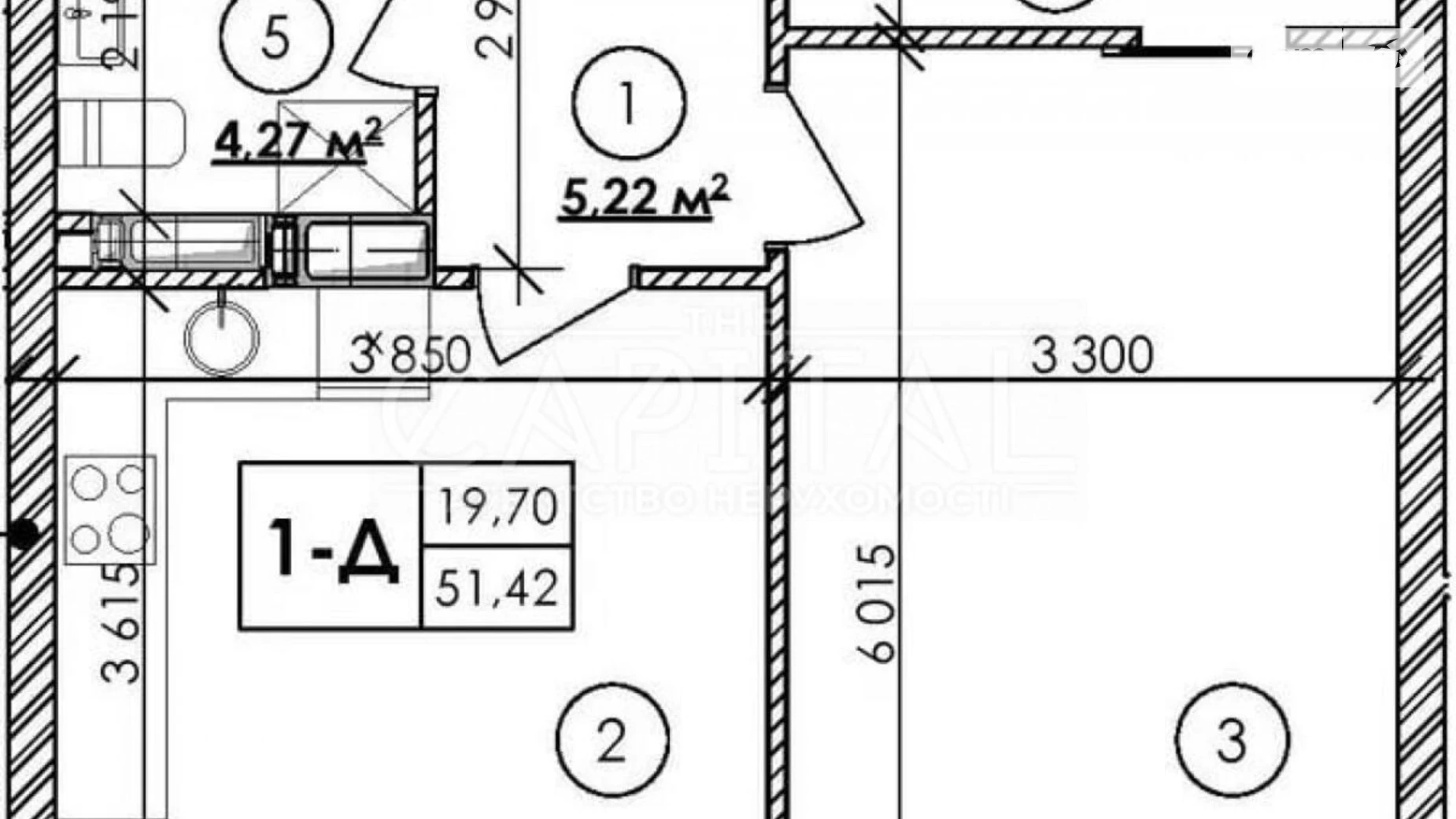 Продается 1-комнатная квартира 51.42 кв. м в Киеве, ул. Каунасская, 27