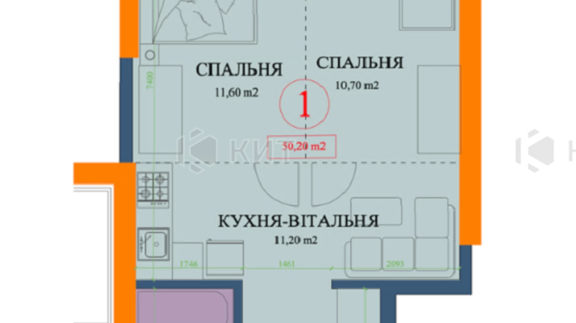 Продається 2-кімнатна квартира 51 кв. м у Харкові, вул. Куликівська, 32