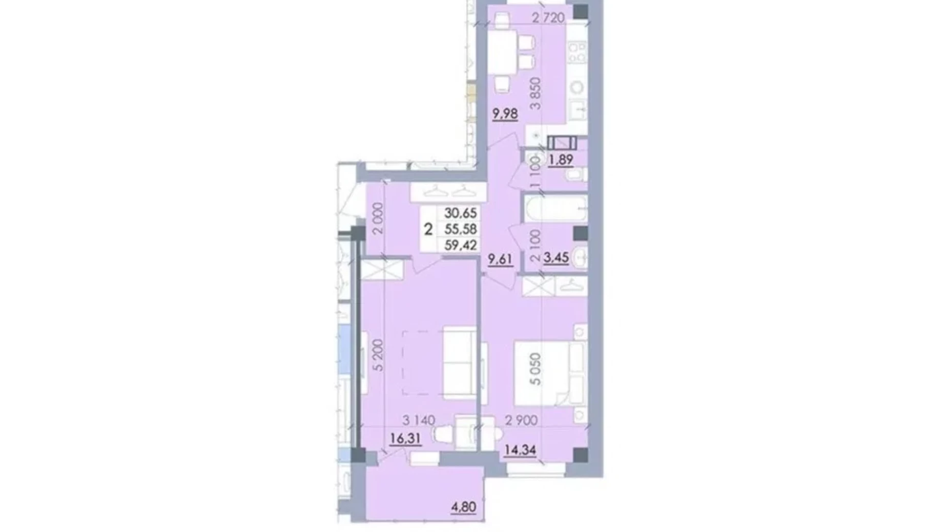 Продается 2-комнатная квартира 59 кв. м в Полтаве, ул. Башкирцевой Марии