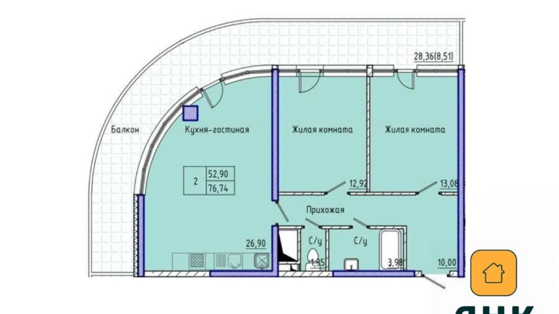 Продається 2-кімнатна квартира 77 кв. м у Одесі, вул. Каманіна, 16А