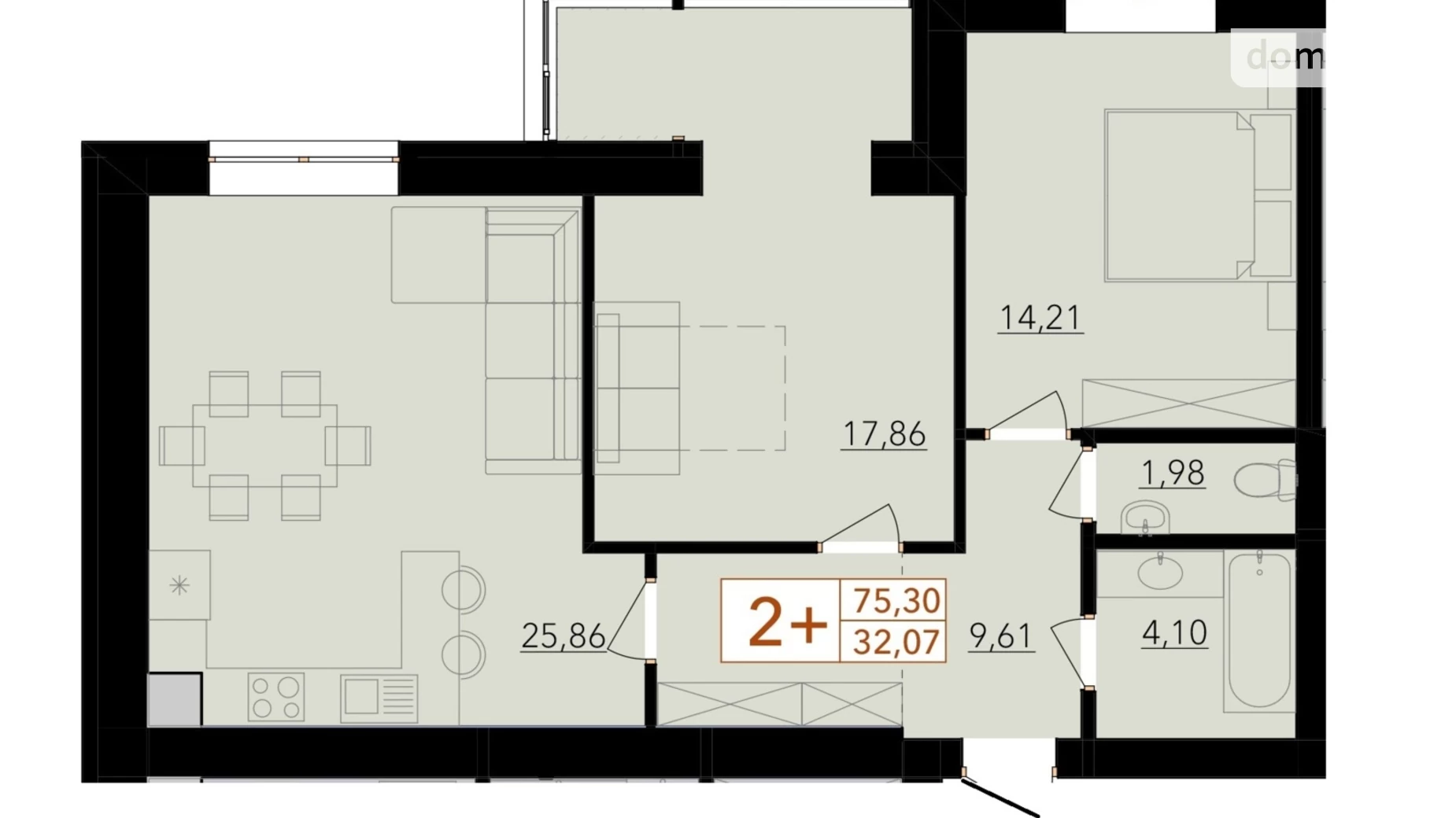 Продается 2-комнатная квартира 75.3 кв. м в Хмельницком, ул. Тернопольская, 13/6А - фото 2