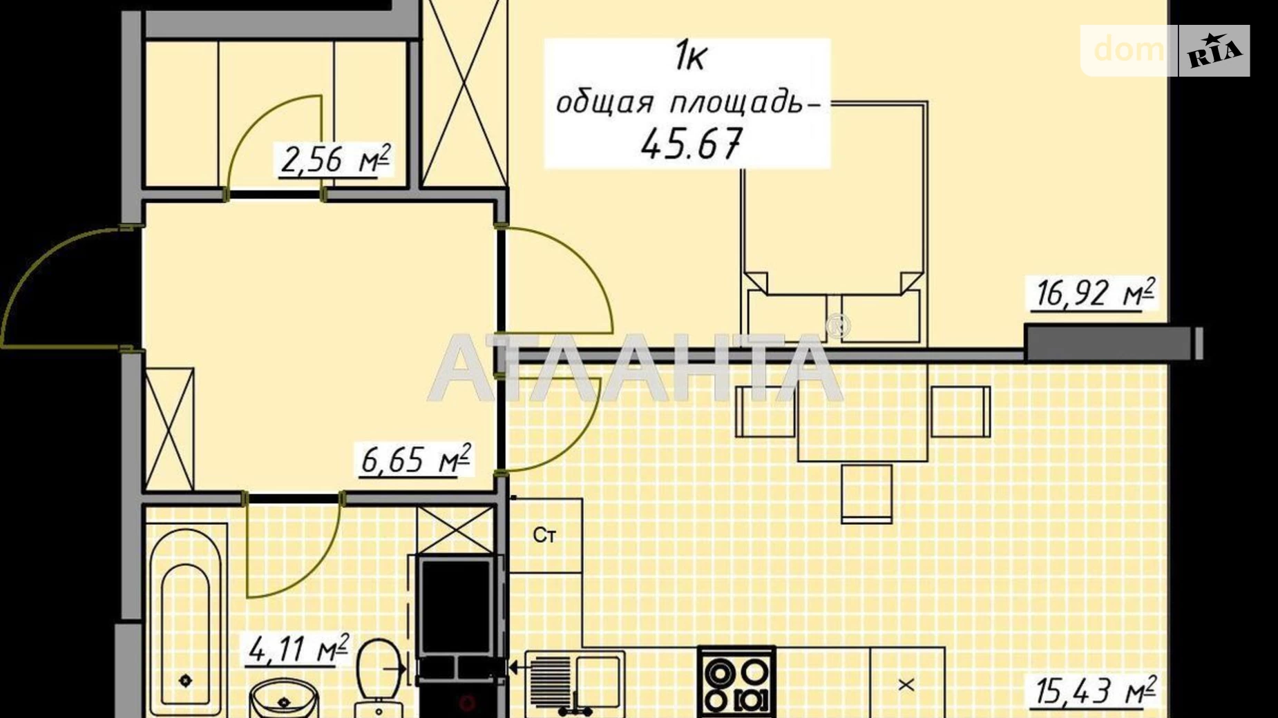 Продается 1-комнатная квартира 45.67 кв. м в Одессе, пер. Курортный