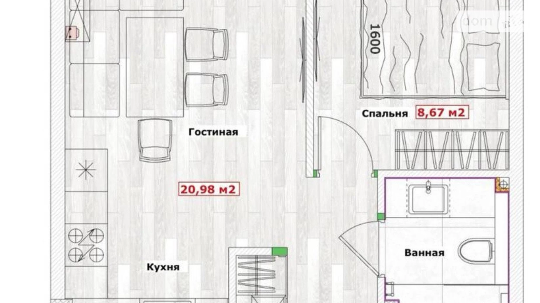 Продается 1-комнатная квартира 33.7 кв. м в Одессе, ул. Инглези, 1 - фото 2
