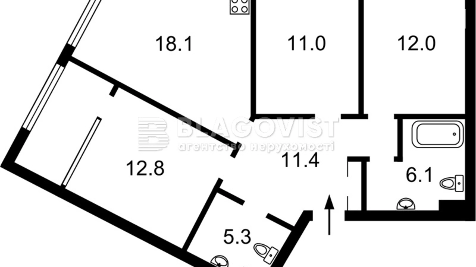 Продается 3-комнатная квартира 81.6 кв. м в Киеве, наб. Днепровская, 5