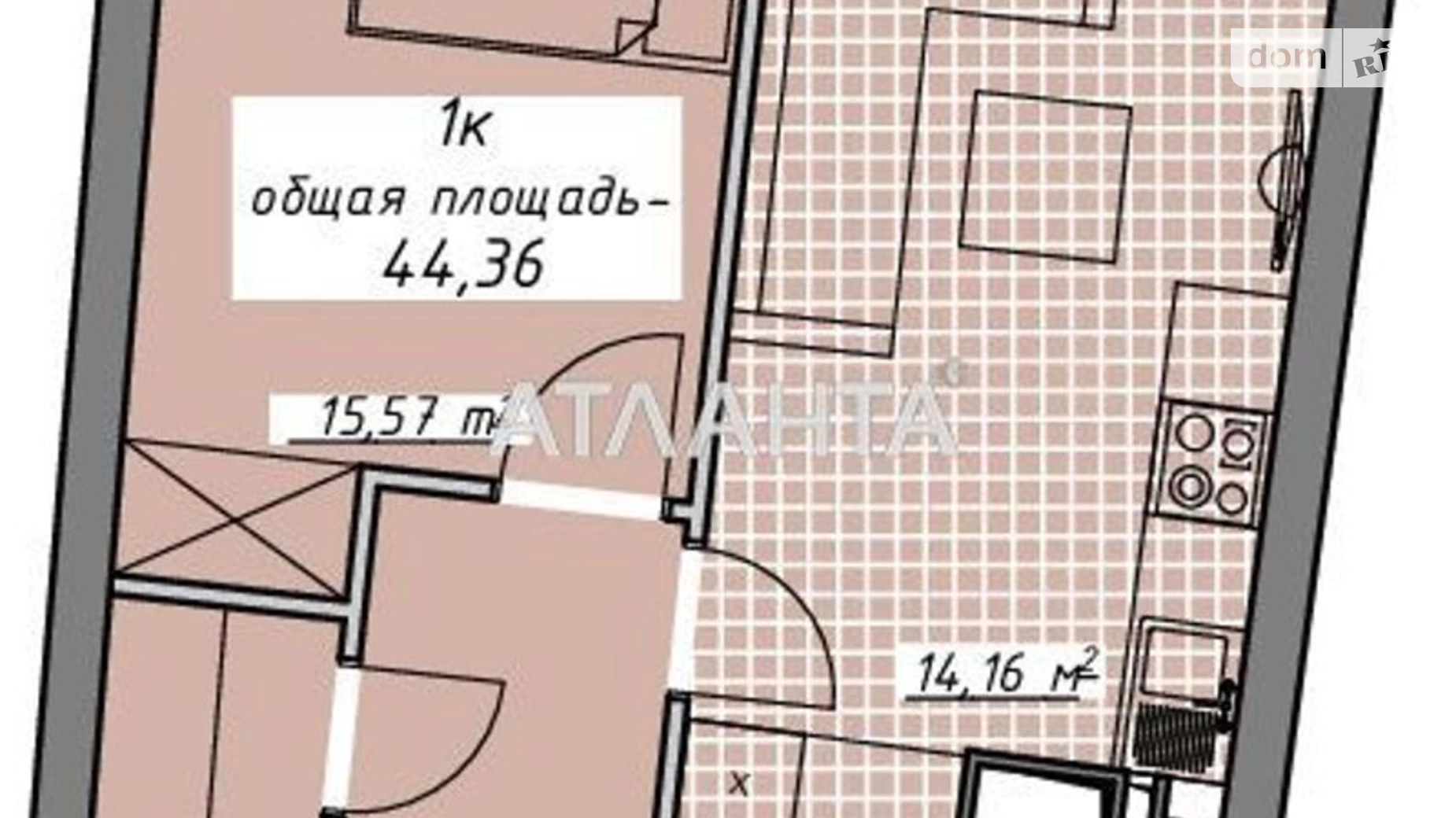 Продается 1-комнатная квартира 44.36 кв. м в Одессе, пер. Курортный - фото 2