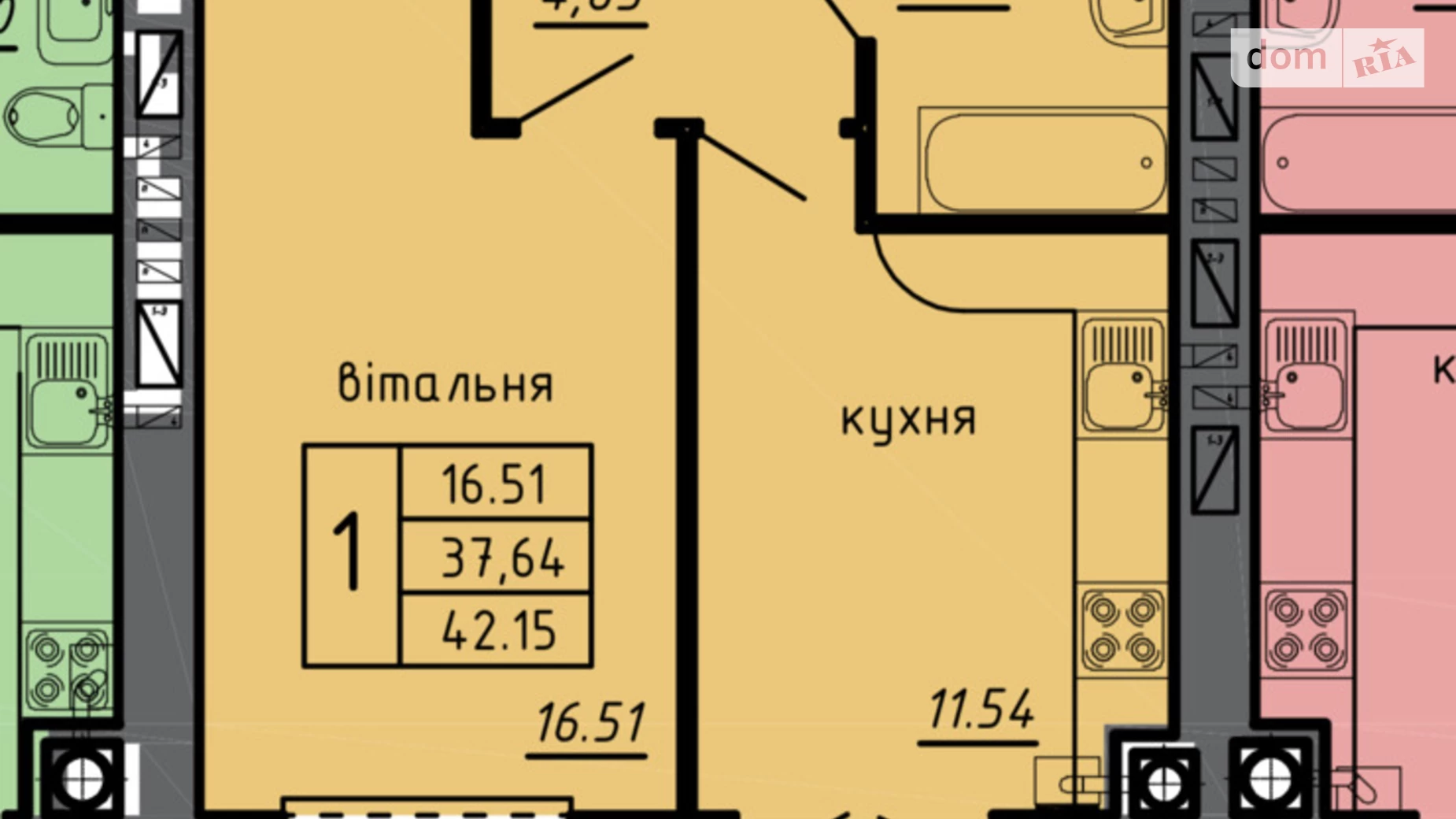 Продается 1-комнатная квартира 42.15 кв. м в Байковцах - фото 5