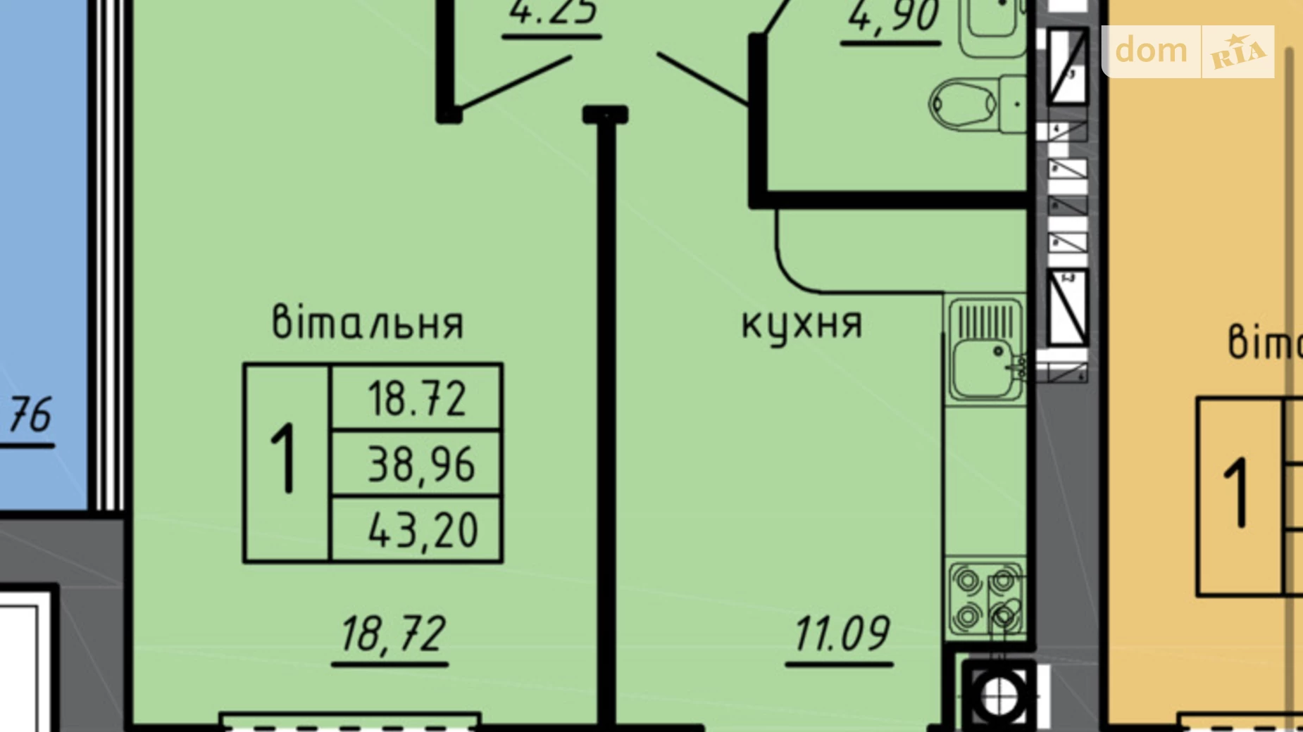 Продается 1-комнатная квартира 43 кв. м в Байковцах