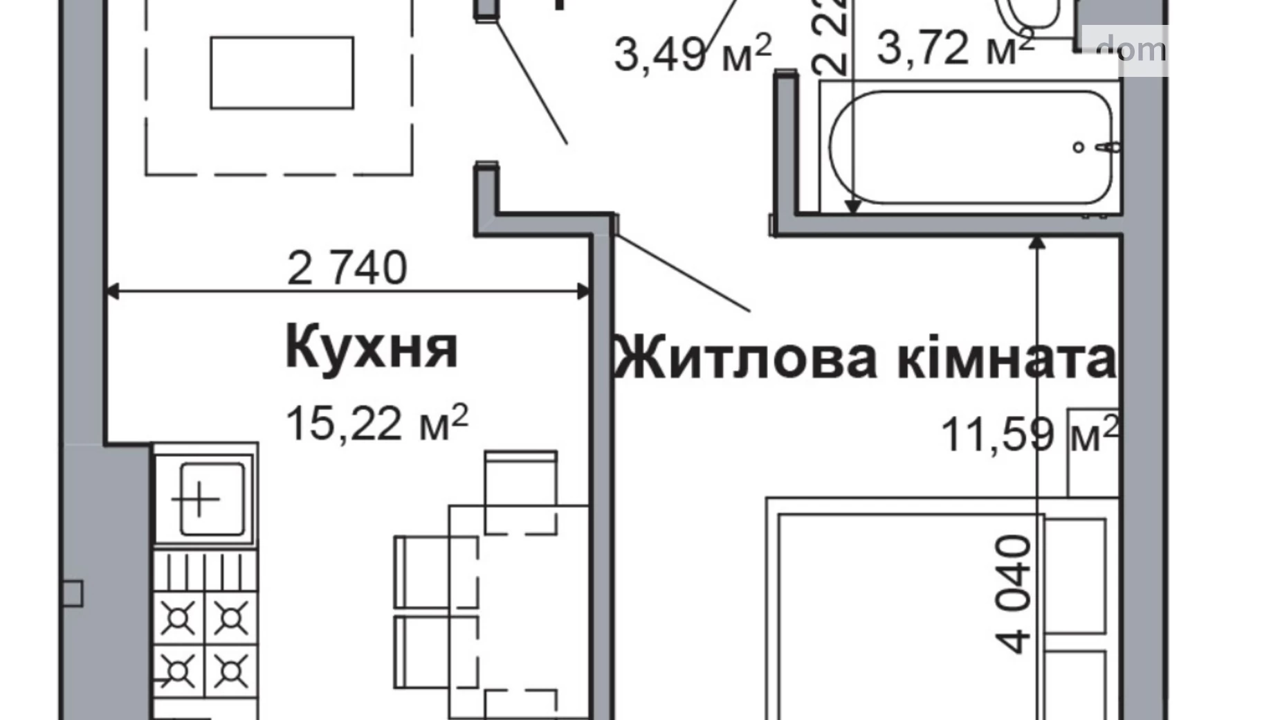 Продается 1-комнатная квартира 34.02 кв. м в Гатном, ул. Грушевского - фото 4