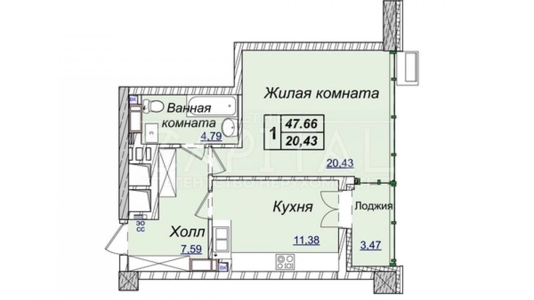 Продается 1-комнатная квартира 48 кв. м в Киеве, ул. Андрея Верхогляда(Драгомирова), 19Б