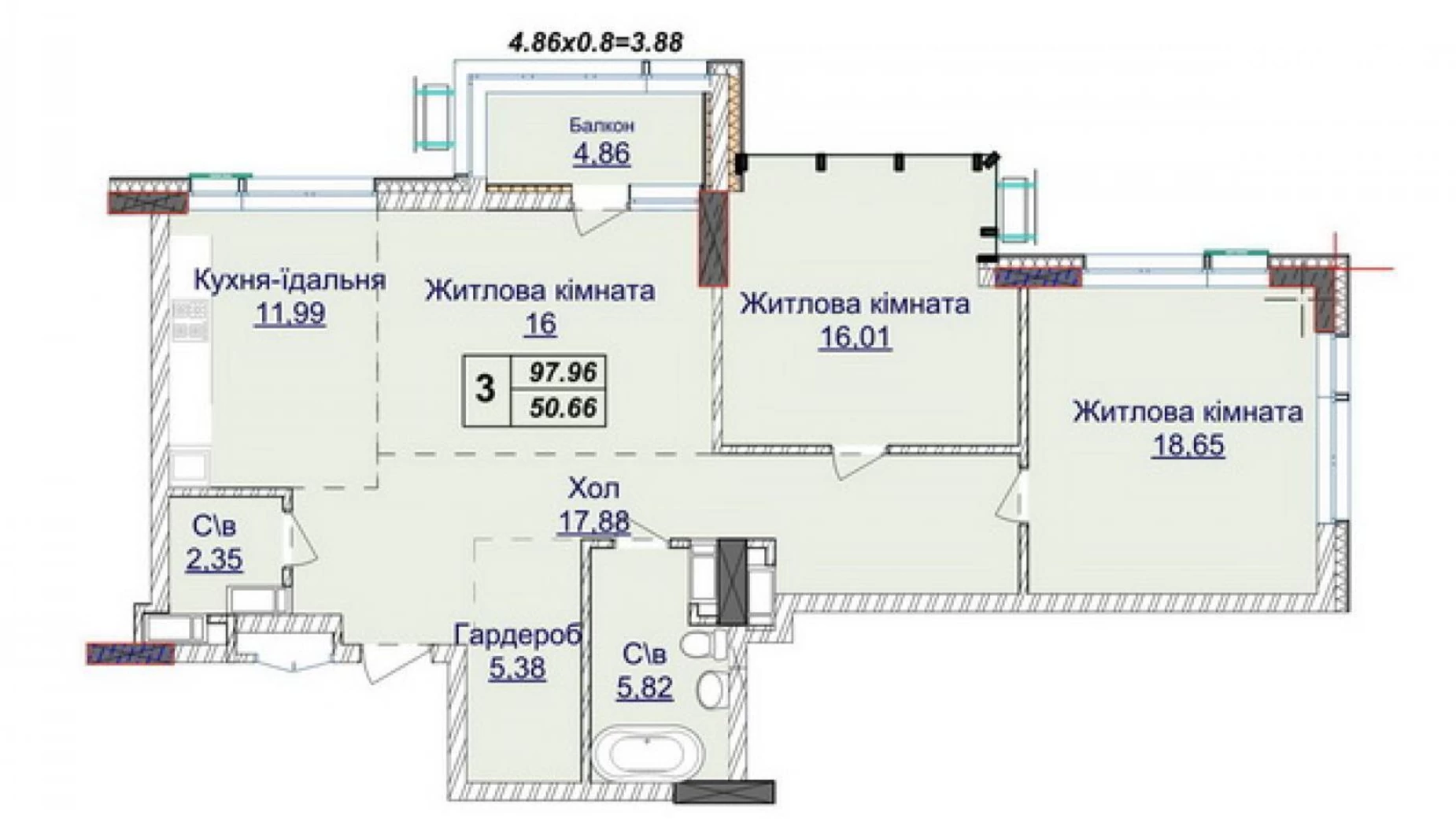 Продается 3-комнатная квартира 98 кв. м в Киеве, ул. Андрея Верхогляда(Драгомирова), 1