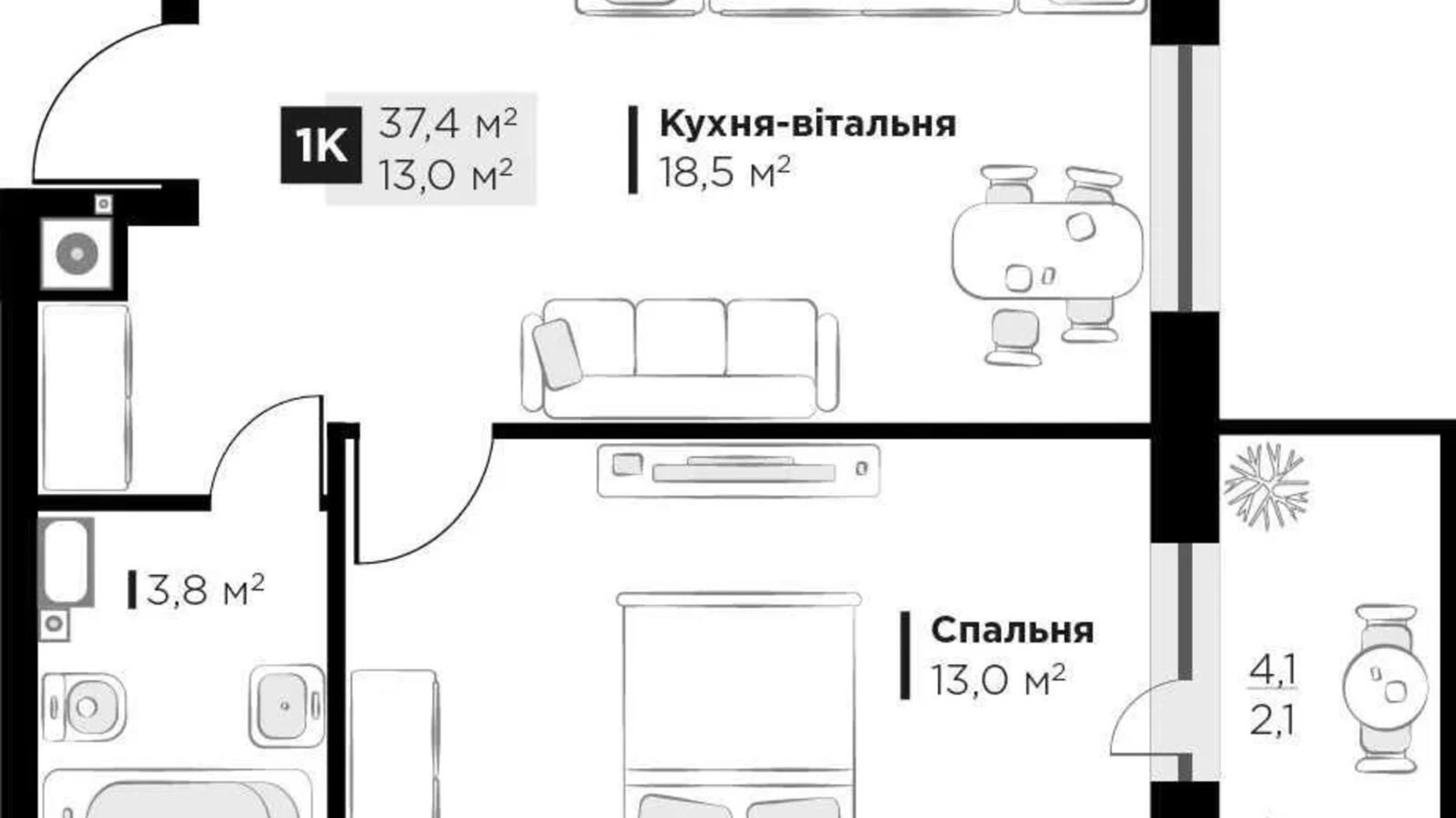 Продается 1-комнатная квартира 37 кв. м в Львове, ул. Орлика