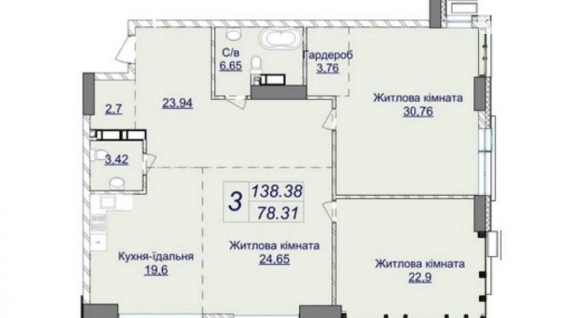 Продається 3-кімнатна квартира 138.38 кв. м у Києві, вул. Андрія Верхогляда(Драгомирова), 2