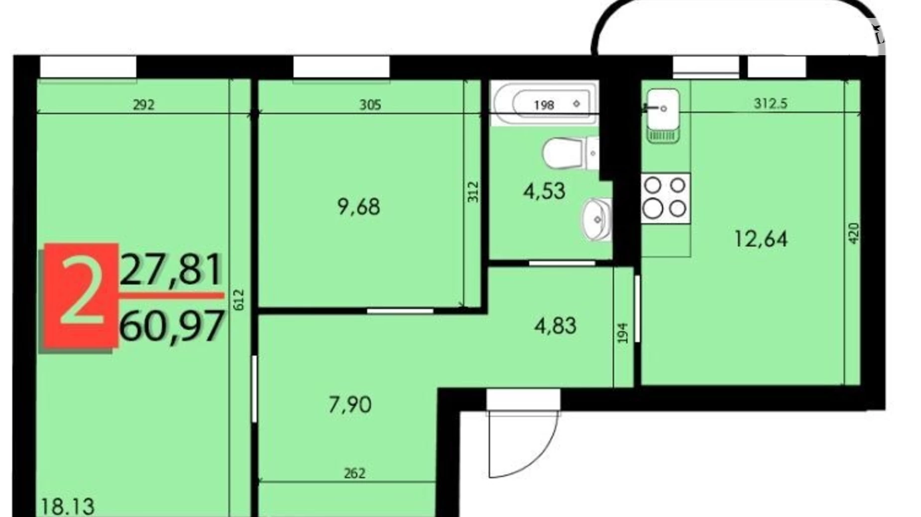 Продается 2-комнатная квартира 61.5 кв. м в Хмельницком, ул. Романа Шухевича(Курчатова)