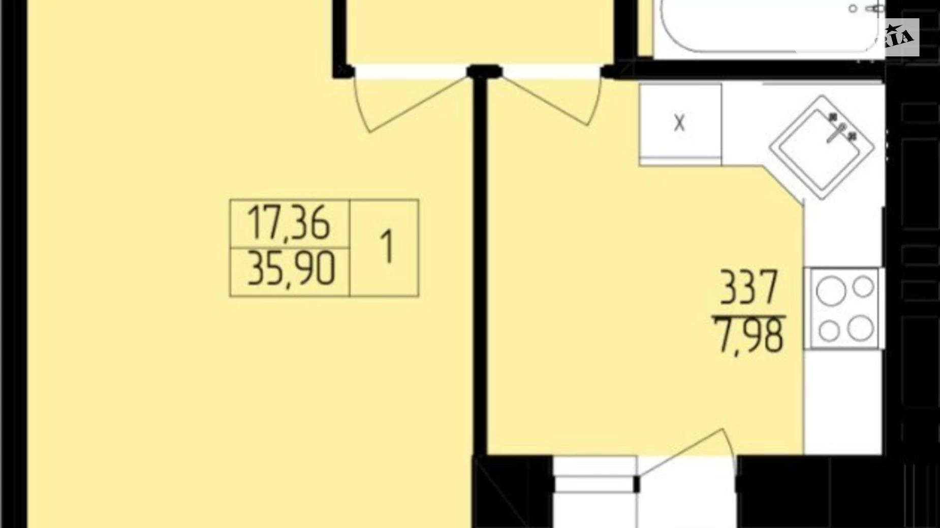 Продается 1-комнатная квартира 35.9 кв. м в Хмельницком