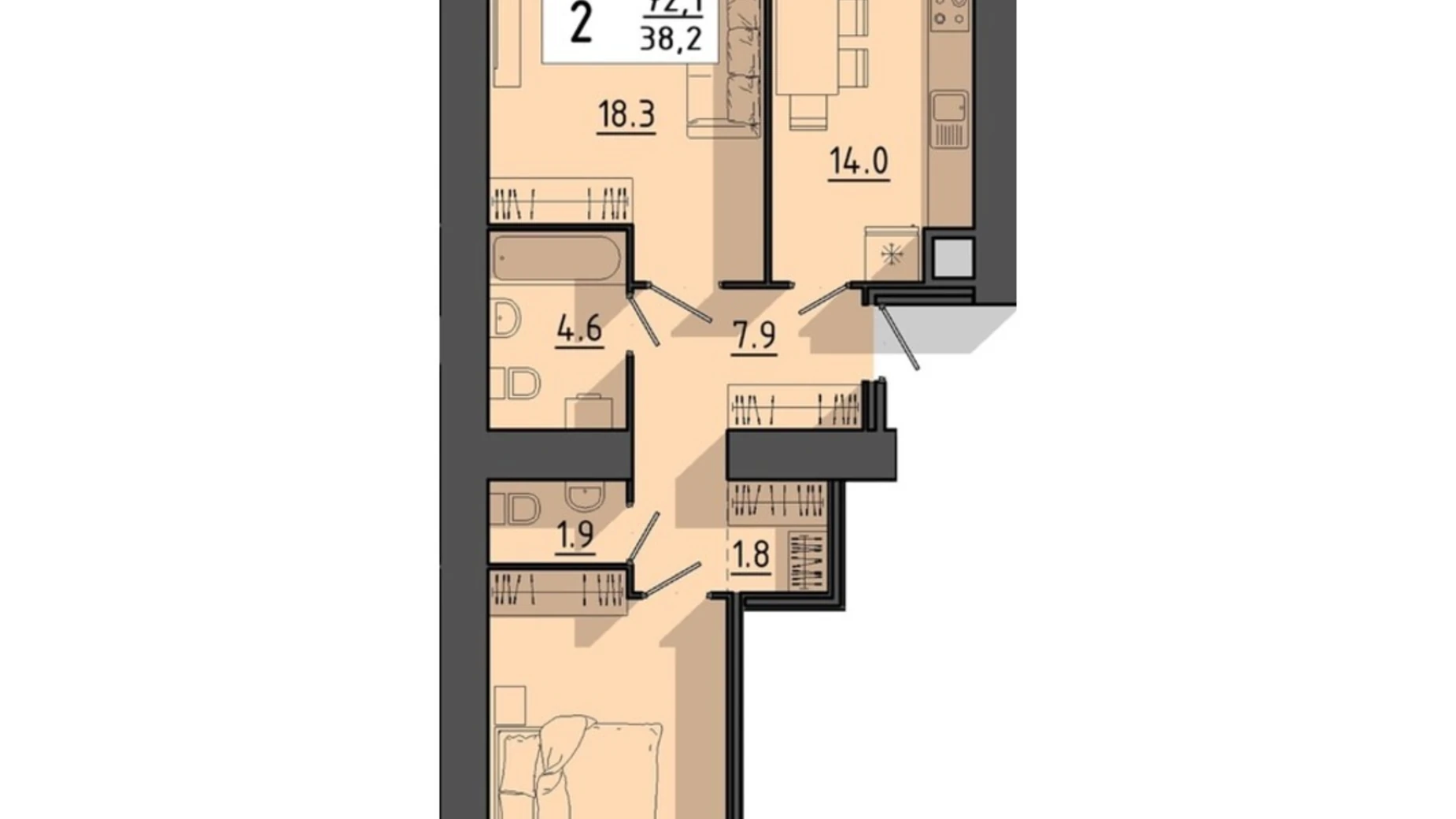 2-комнатная квартира 72.1 кв. м в Тернополе, ул. Генерала Мирона Тарнавского - фото 5