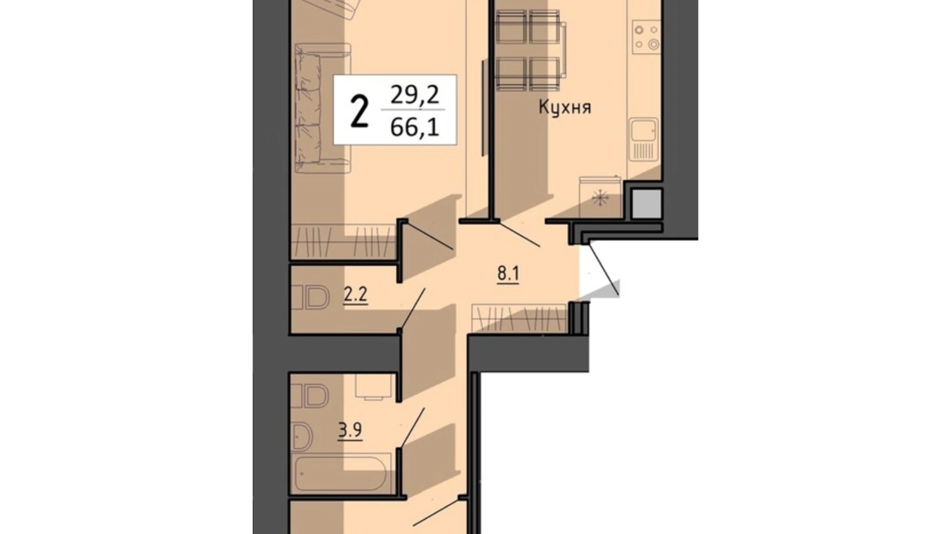 2-кімнатна квартира 66.1 кв. м у Тернополі, вул. Генерала Мирона Тарнавського - фото 5
