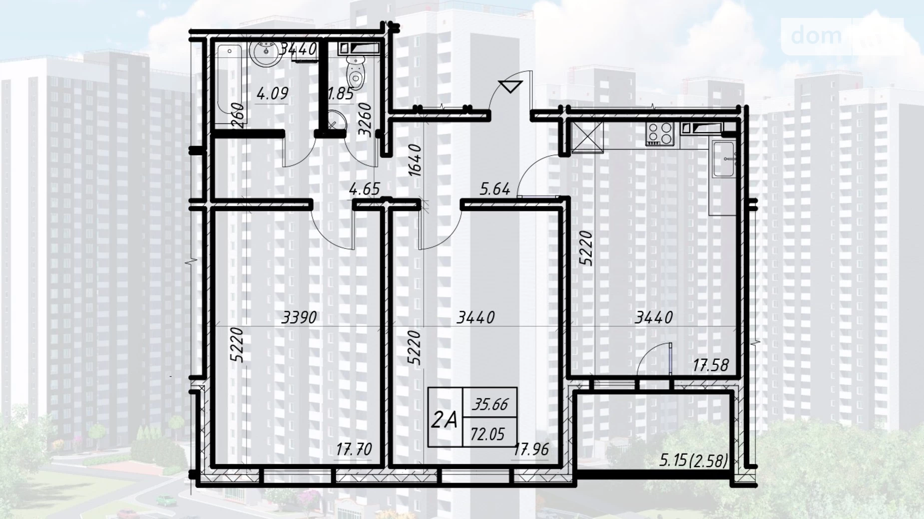 Продается 2-комнатная квартира 72.05 кв. м в Киеве, ул. Коноплянская, 22