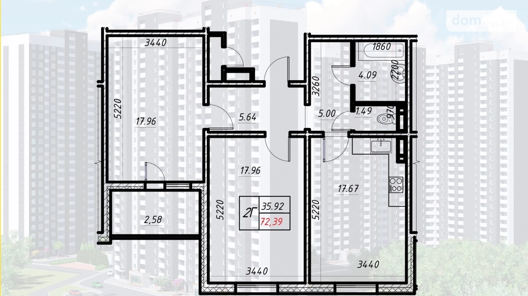 Продается 2-комнатная квартира 72.39 кв. м в Киеве, ул. Коноплянская, 22