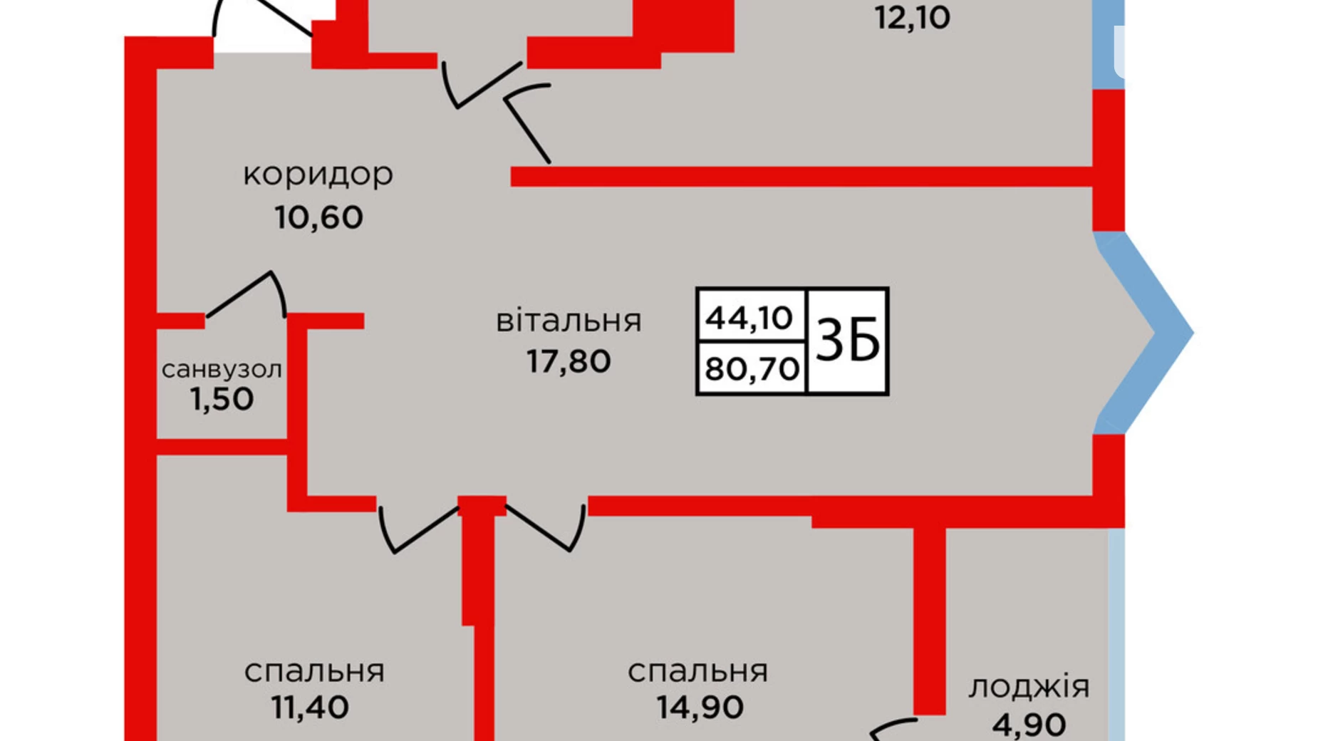 2-комнатная квартира 80.7 кв. м в Тернополе, ул. Подволочиское шоссе