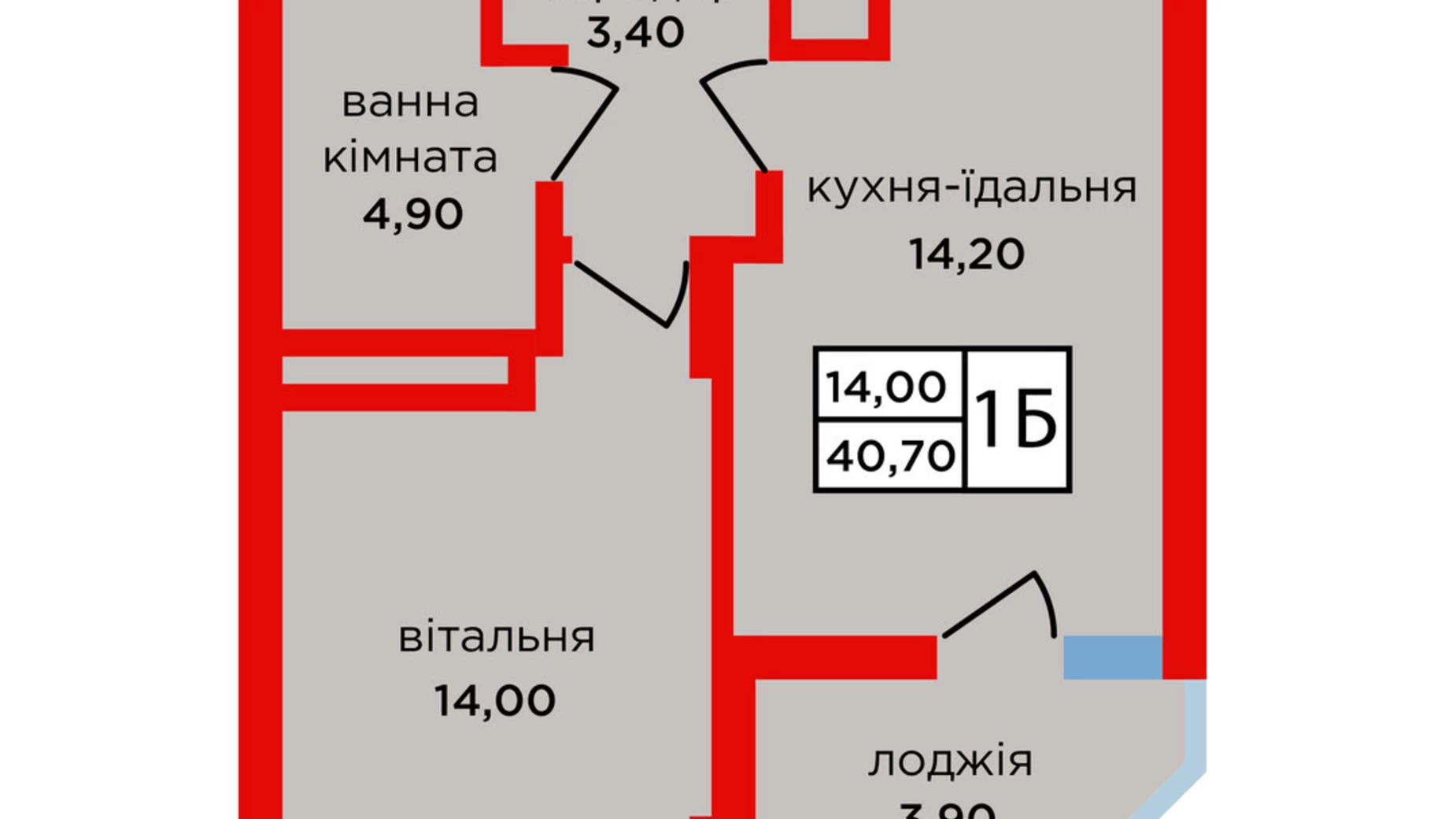 1-комнатная квартира 40.7 кв. м в Тернополе, ул. Подволочиское шоссе