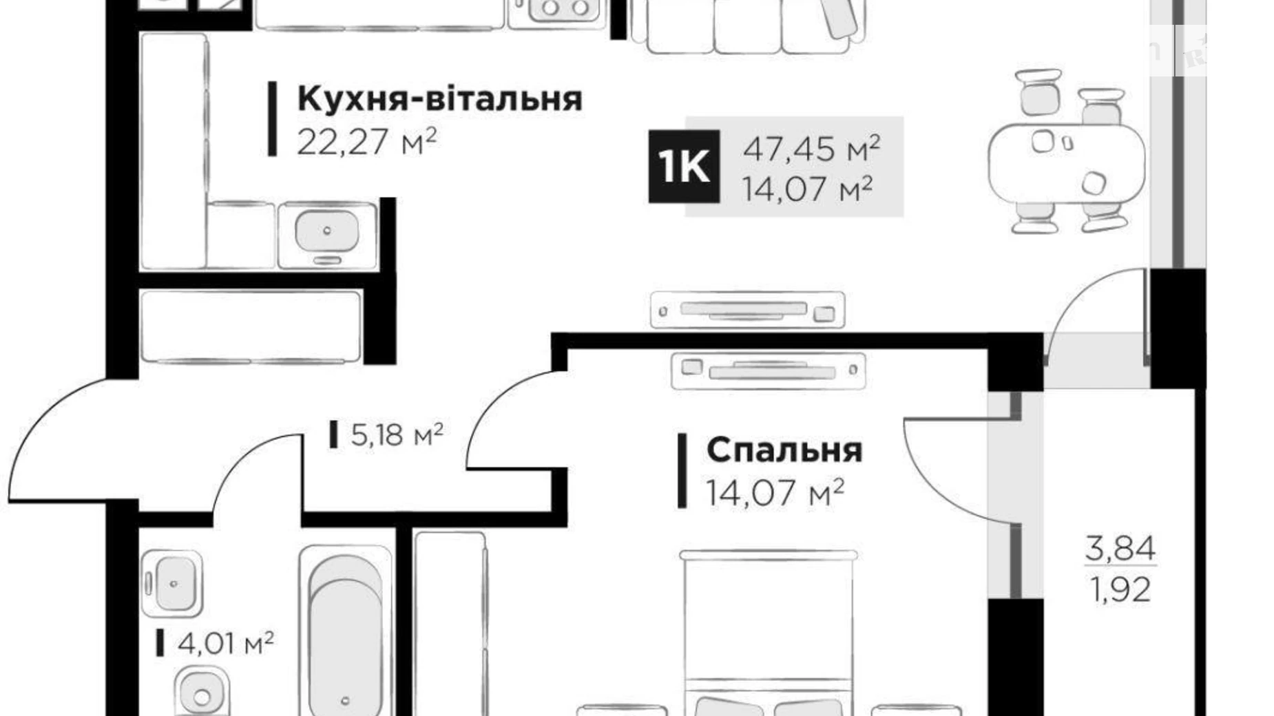 Продається 1-кімнатна квартира 45 кв. м у Львові - фото 2