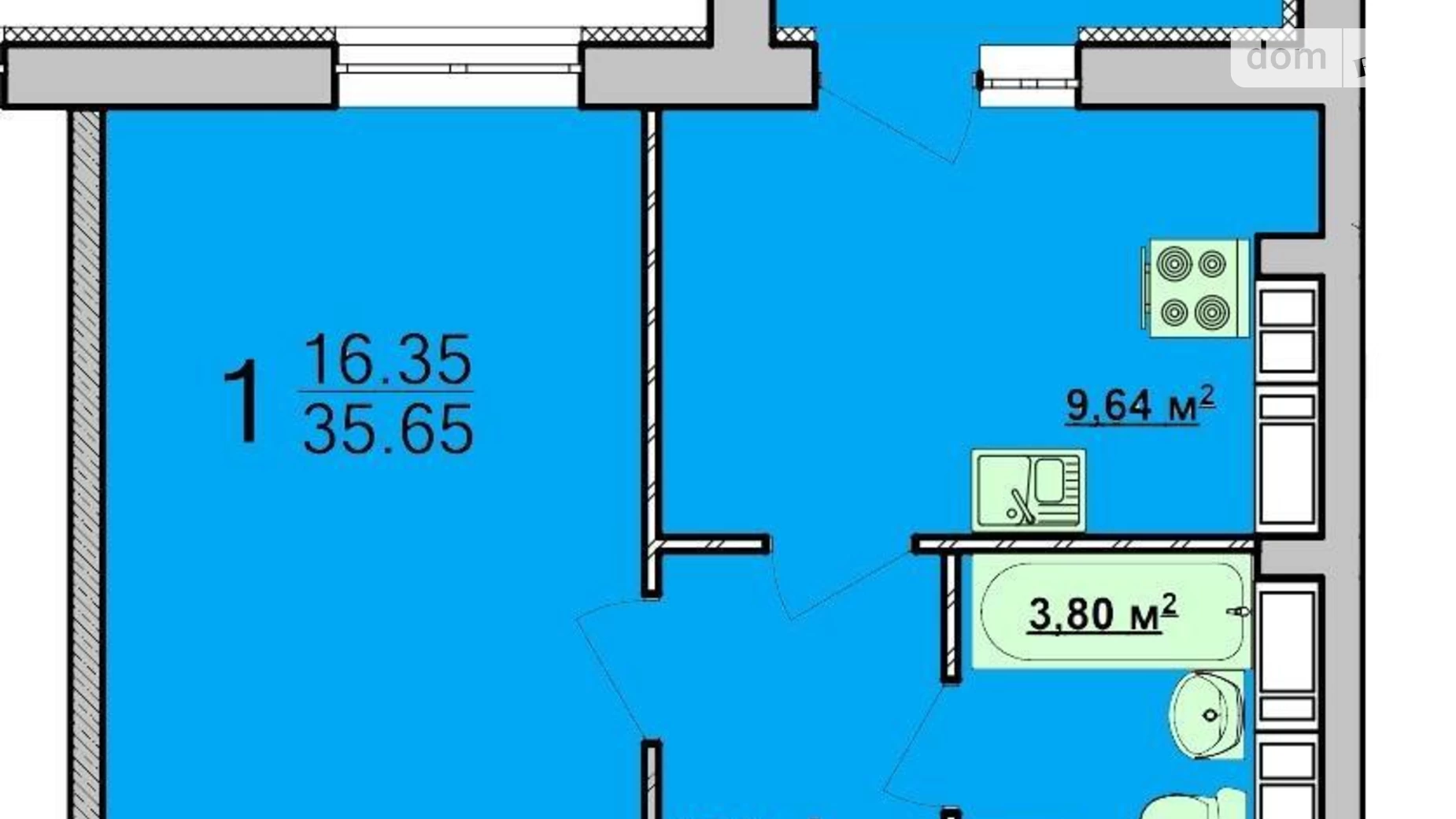 Продается 1-комнатная квартира 36 кв. м в Харькове, ул. Мира, 43