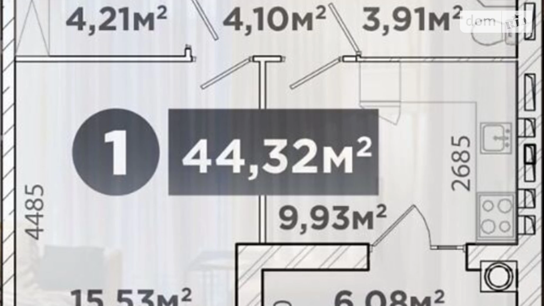 Продается 1-комнатная квартира 44 кв. м в Хмельницком - фото 5