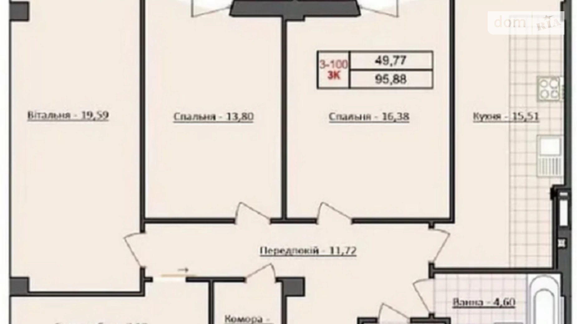 1-кімнатна квартира 49 кв. м у Тернополі, вул. Тарнавського Мирона Генерала