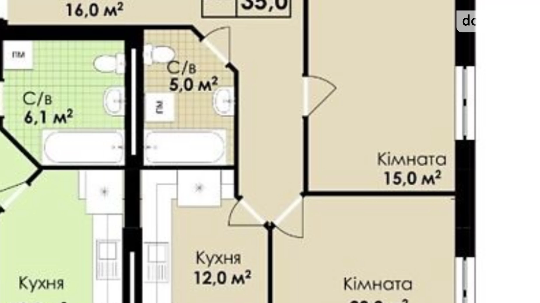2-комнатная квартира 69 кв. м в Тернополе, ул. Петриковская