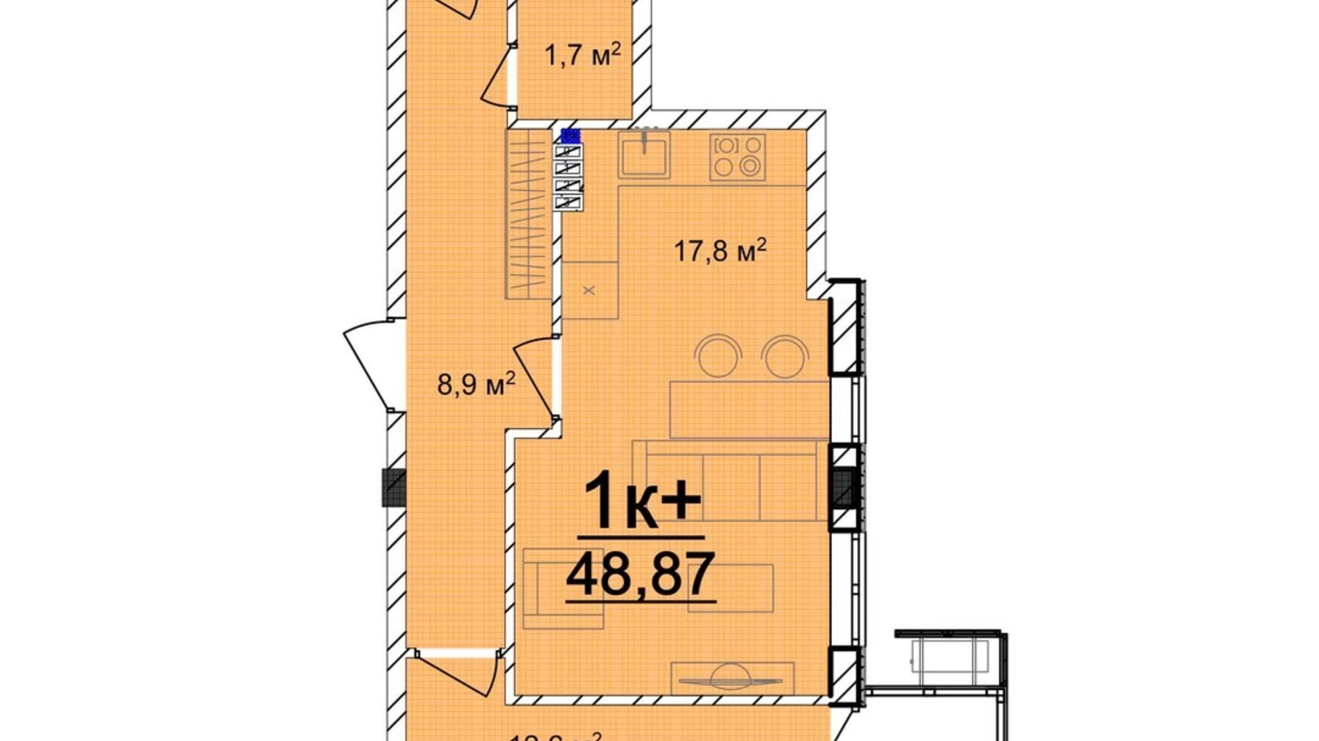 Продається 1-кімнатна квартира 48.87 кв. м у Великодолинському, вул. Маріїнська, 1