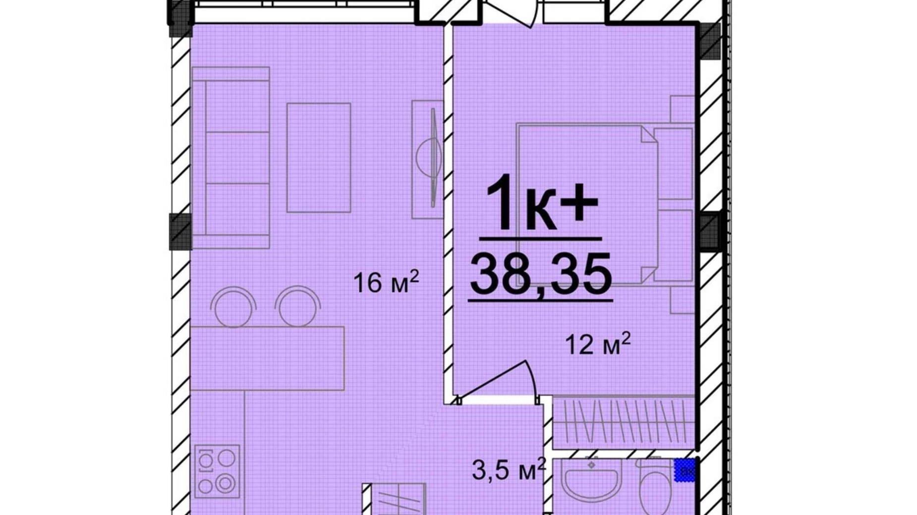 Продається 1-кімнатна квартира 38.35 кв. м у Великодолинському, вул. Маріїнська, 1