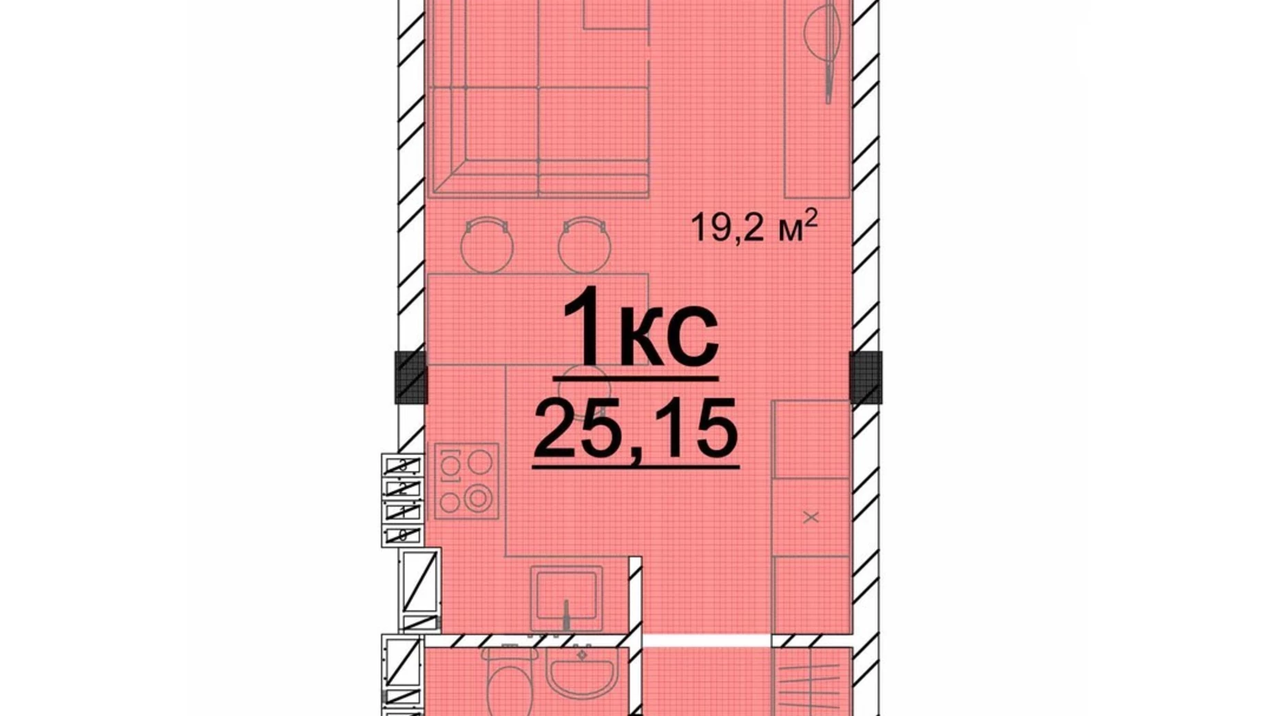 Продается 1-комнатная квартира 25.15 кв. м в Великодолинском, ул. Мариинская, 1