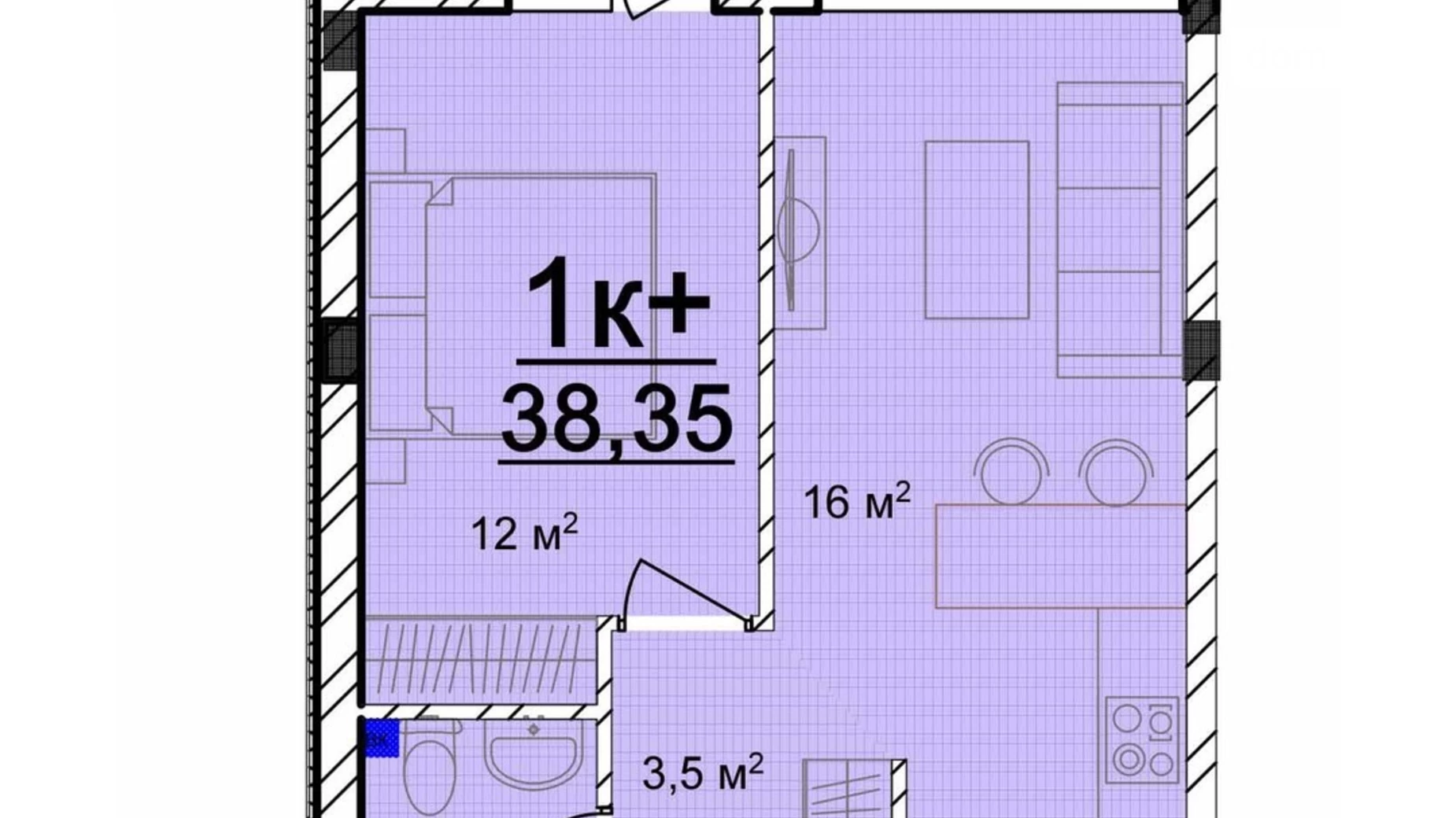 Продається 1-кімнатна квартира 38.35 кв. м у Великодолинському, вул. Маріїнська, 1