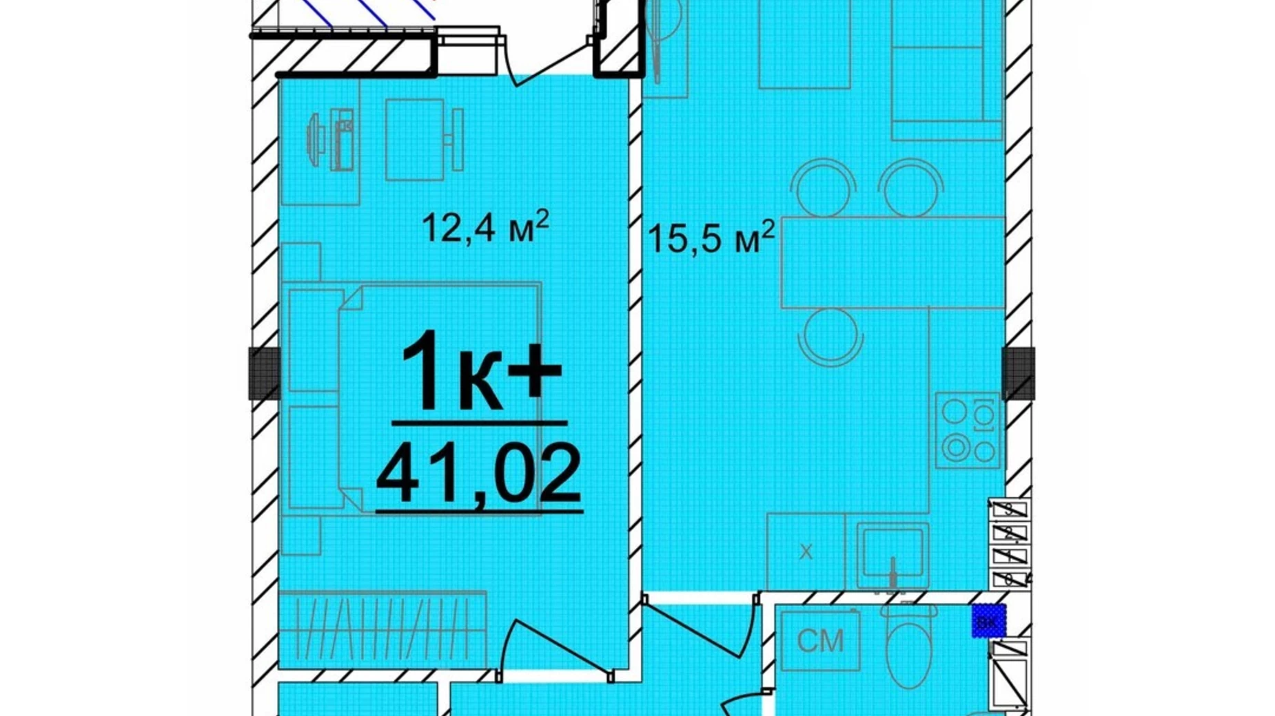 Продається 1-кімнатна квартира 41.02 кв. м у Великодолинському, вул. Маріїнська, 1