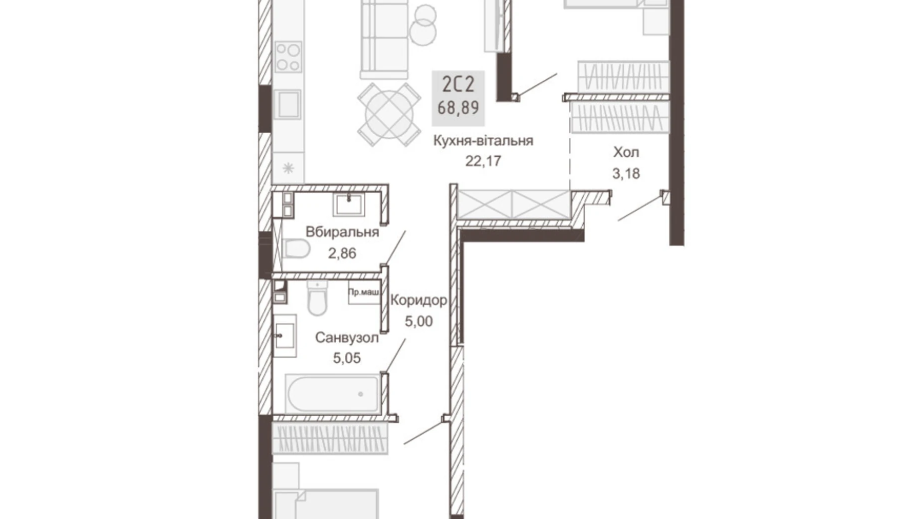 Продается 2-комнатная квартира 69.3 кв. м в Ровно, ул. Вышиванки(Орлова), 2 - фото 2