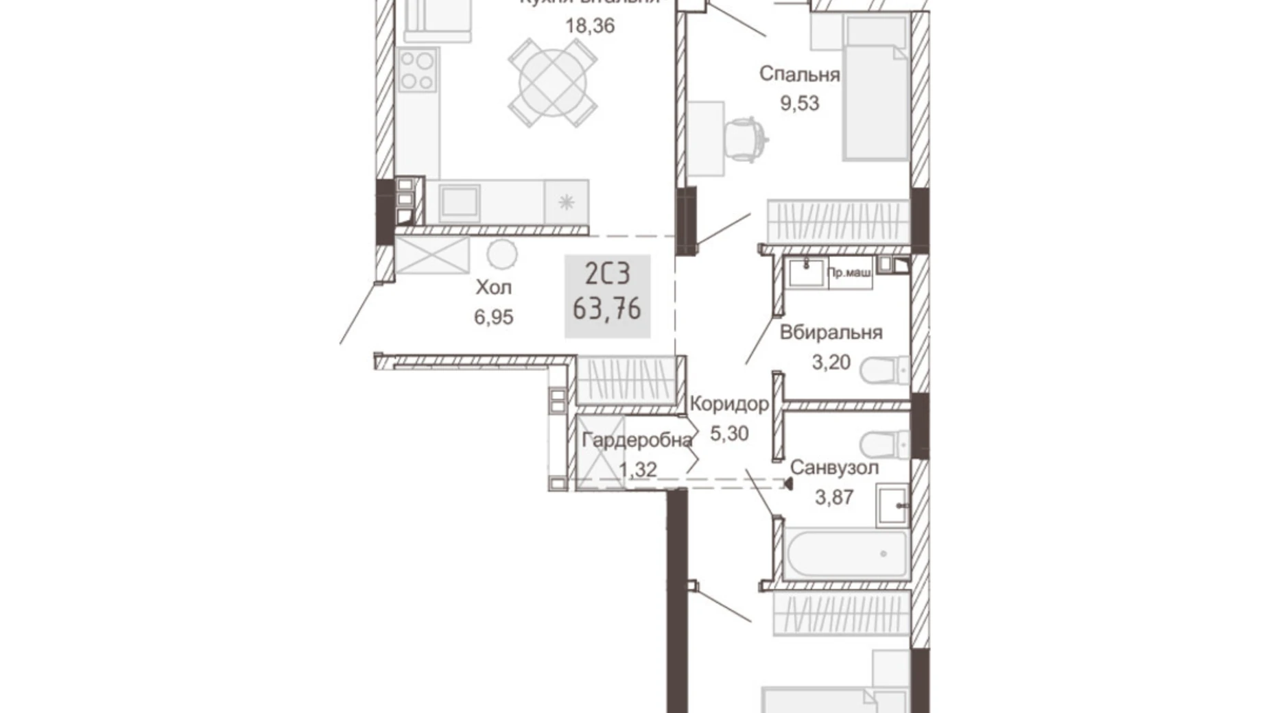 Продается 2-комнатная квартира 64.9 кв. м в Ровно, ул. Вышиванки(Орлова), 2 - фото 2
