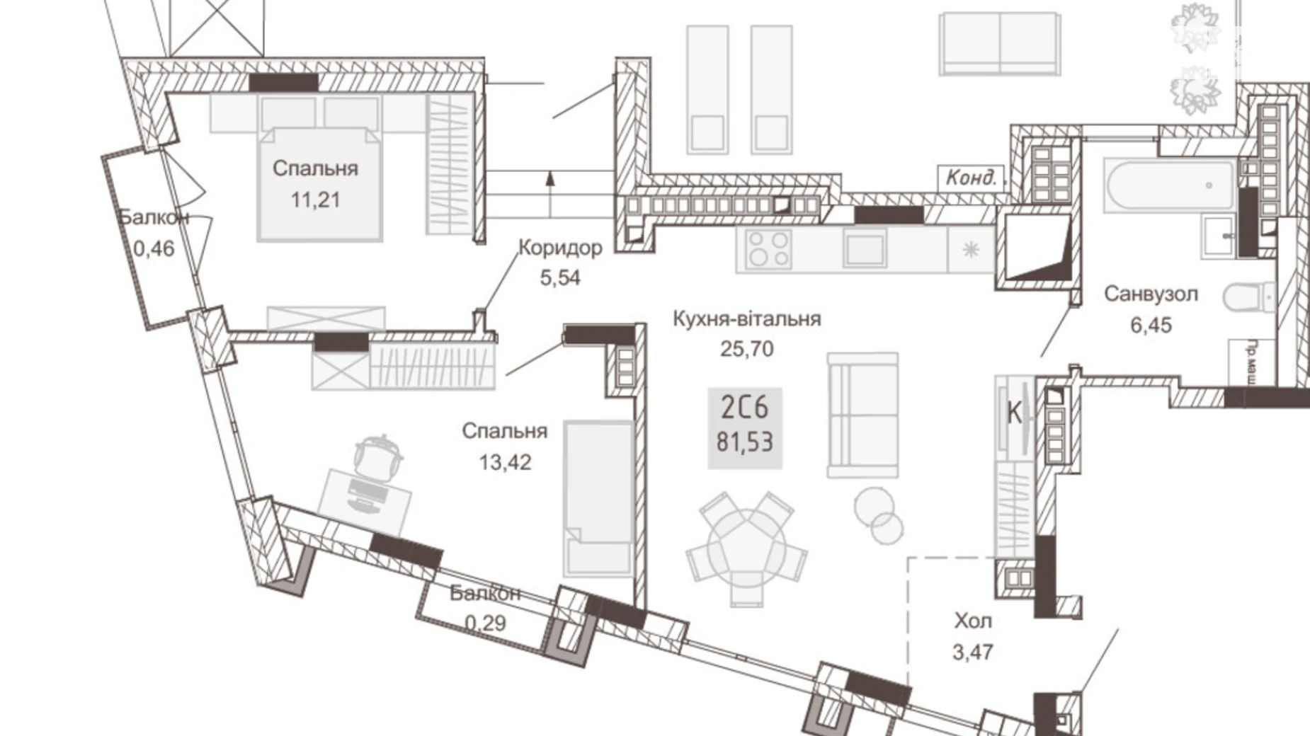 Продается 2-комнатная квартира 82.3 кв. м в Ровно, ул. Вышиванки(Орлова), 2 - фото 2
