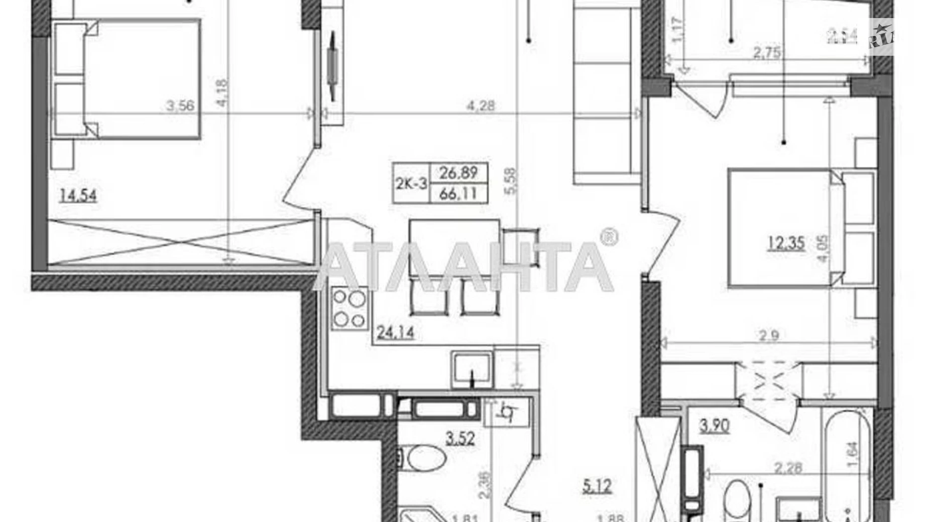 Продается 2-комнатная квартира 66.11 кв. м в Киеве, Надднепрянское шоссе