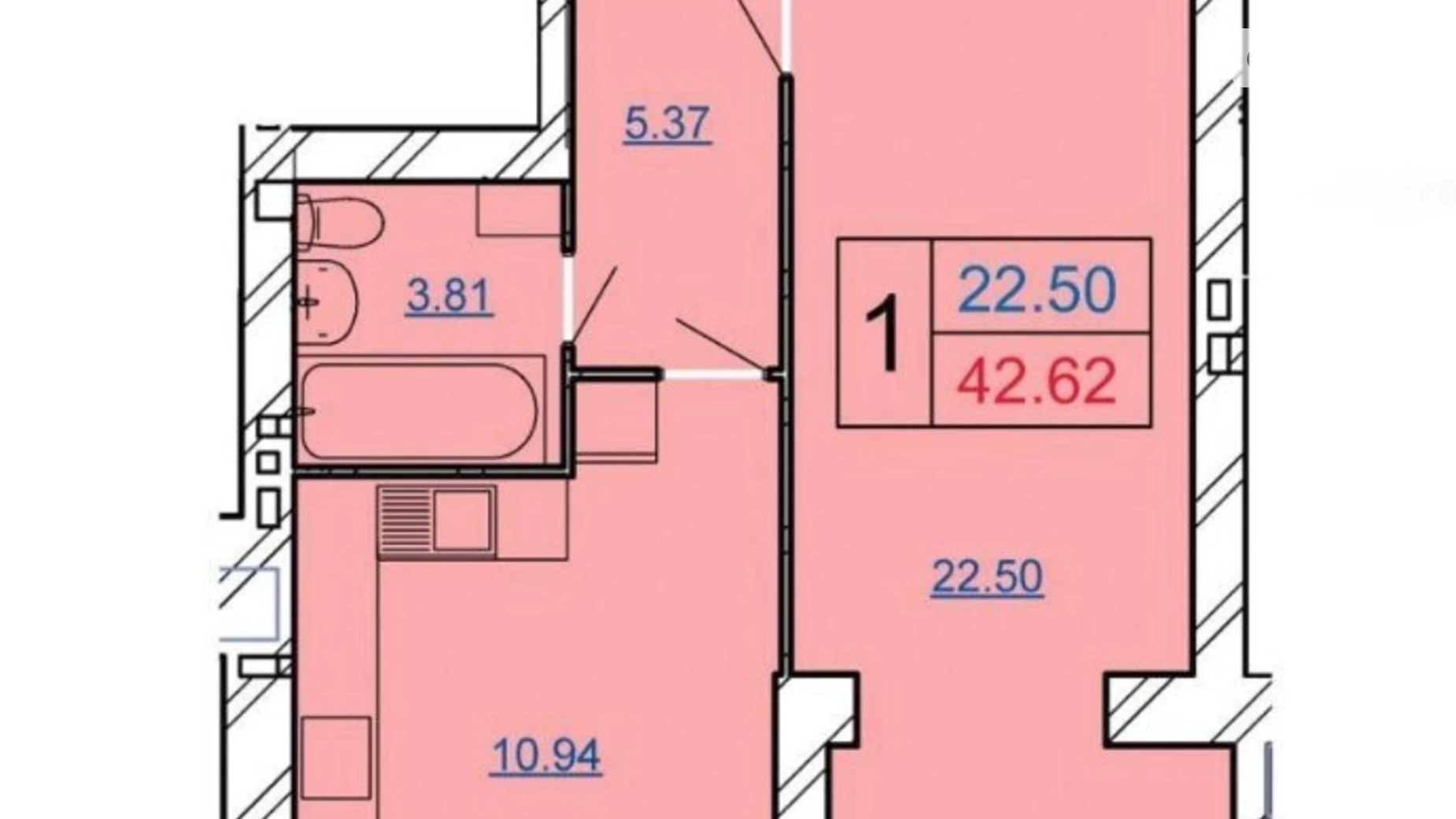 Продается 1-комнатная квартира 43 кв. м в Хмельницком, ул. Панаса Мирного, 14/2