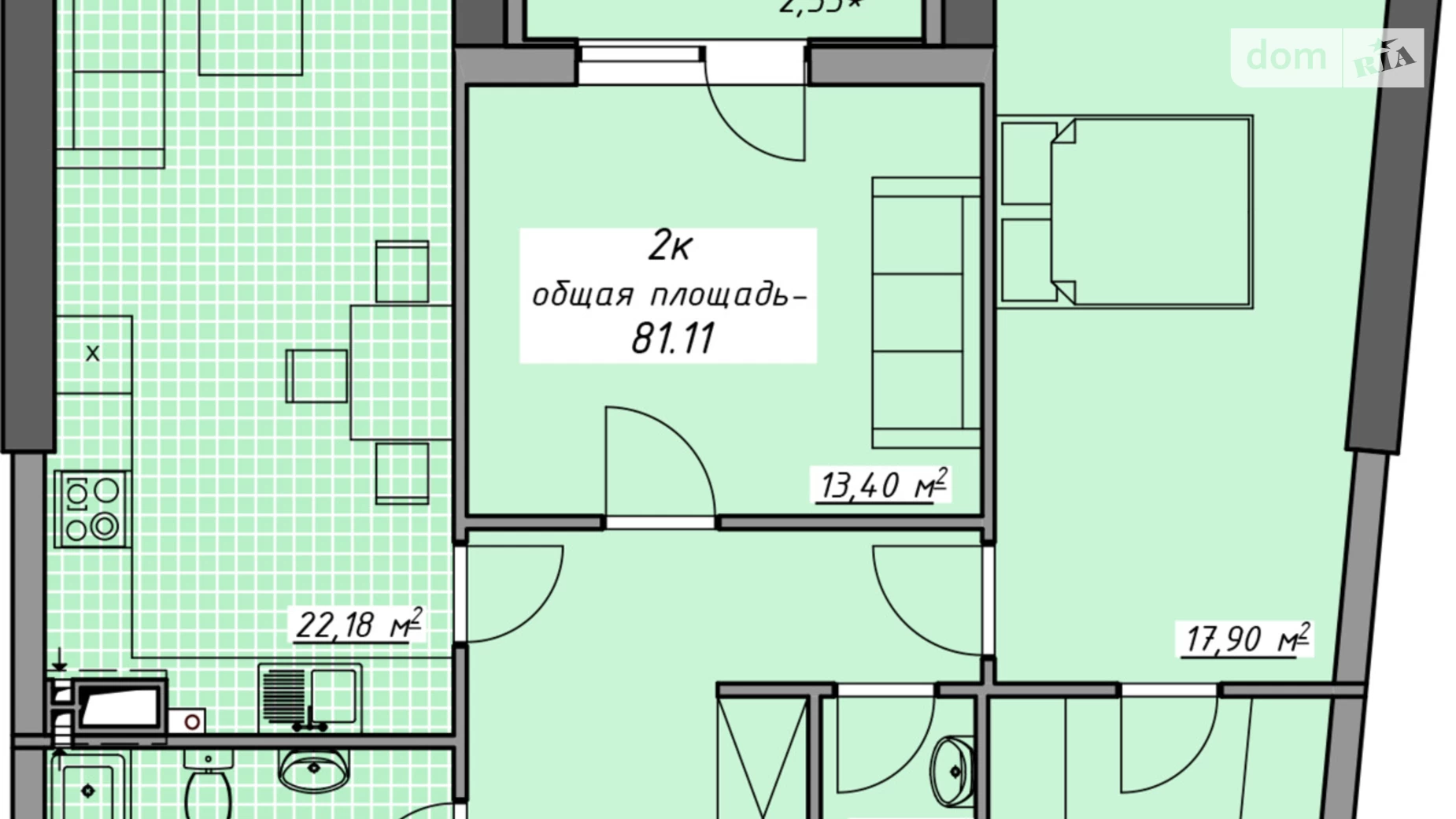 Продається 2-кімнатна квартира 81.1 кв. м у Одесі, пров. Курортний, 2