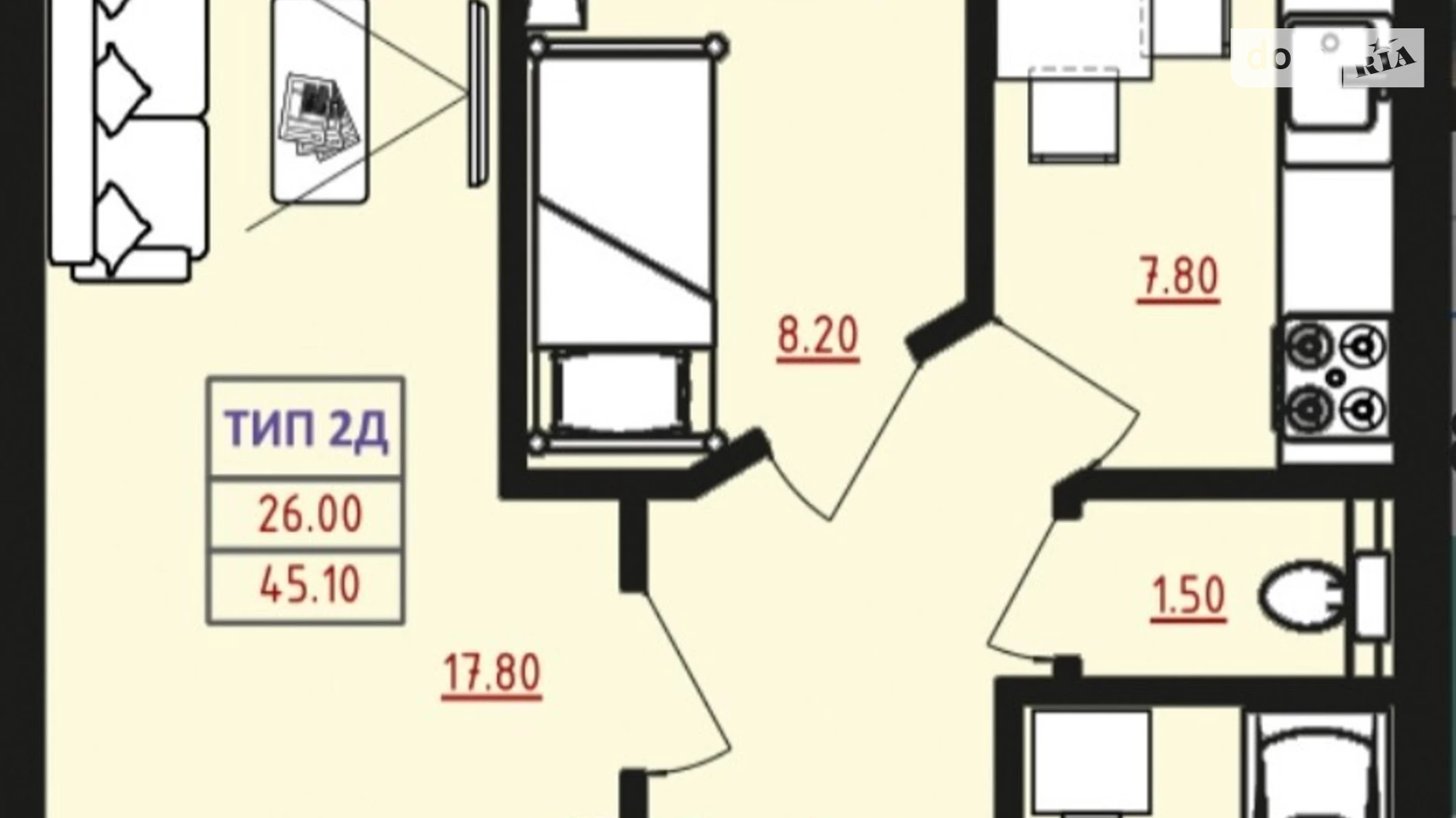 Продається 2-кімнатна квартира 45 кв. м у Одесі, вул. Марсельська, 31/2