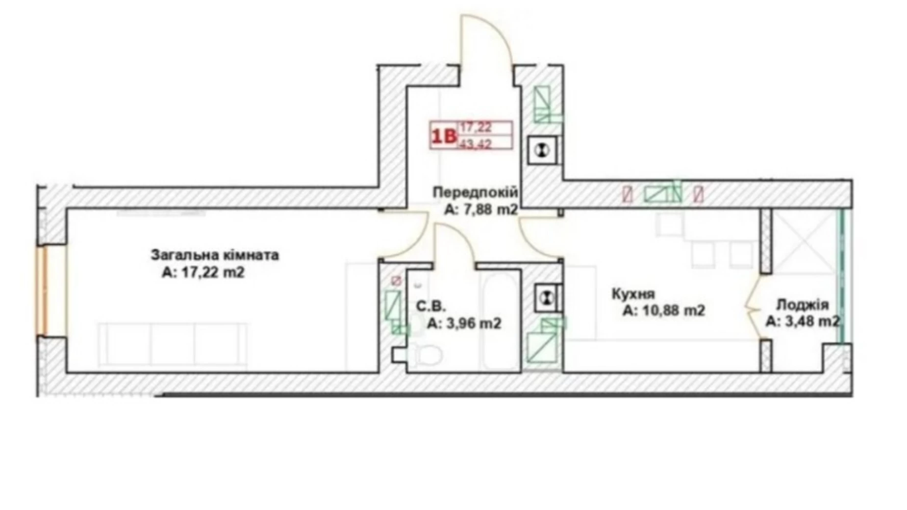 Продается 1-комнатная квартира 43.42 кв. м в Буче, ул. Вишневая