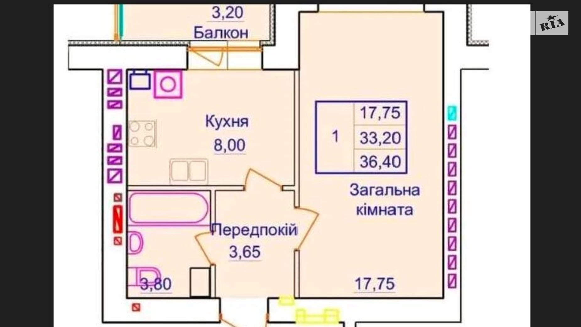 Продается 1-комнатная квартира 37 кв. м в Полтаве, ул. Европейская, 183